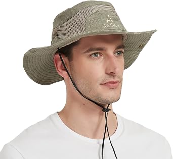 Mens Sun Hat Wide Brim Summer Bucket Safari Cotton Fishing Boonie Hat | UPF 50+ Sun Protection,100% Breathable Cotton,Packable lightweight,Adjustable Chin Strap,Fishing Hiking Beach