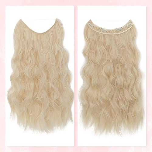 Miniatura 2 de Extensiones de cabello con alambre invisible con alambre transparente, tamaño ajustable, 4 clips de seguridad, largo, ondulado, sintético, postizo