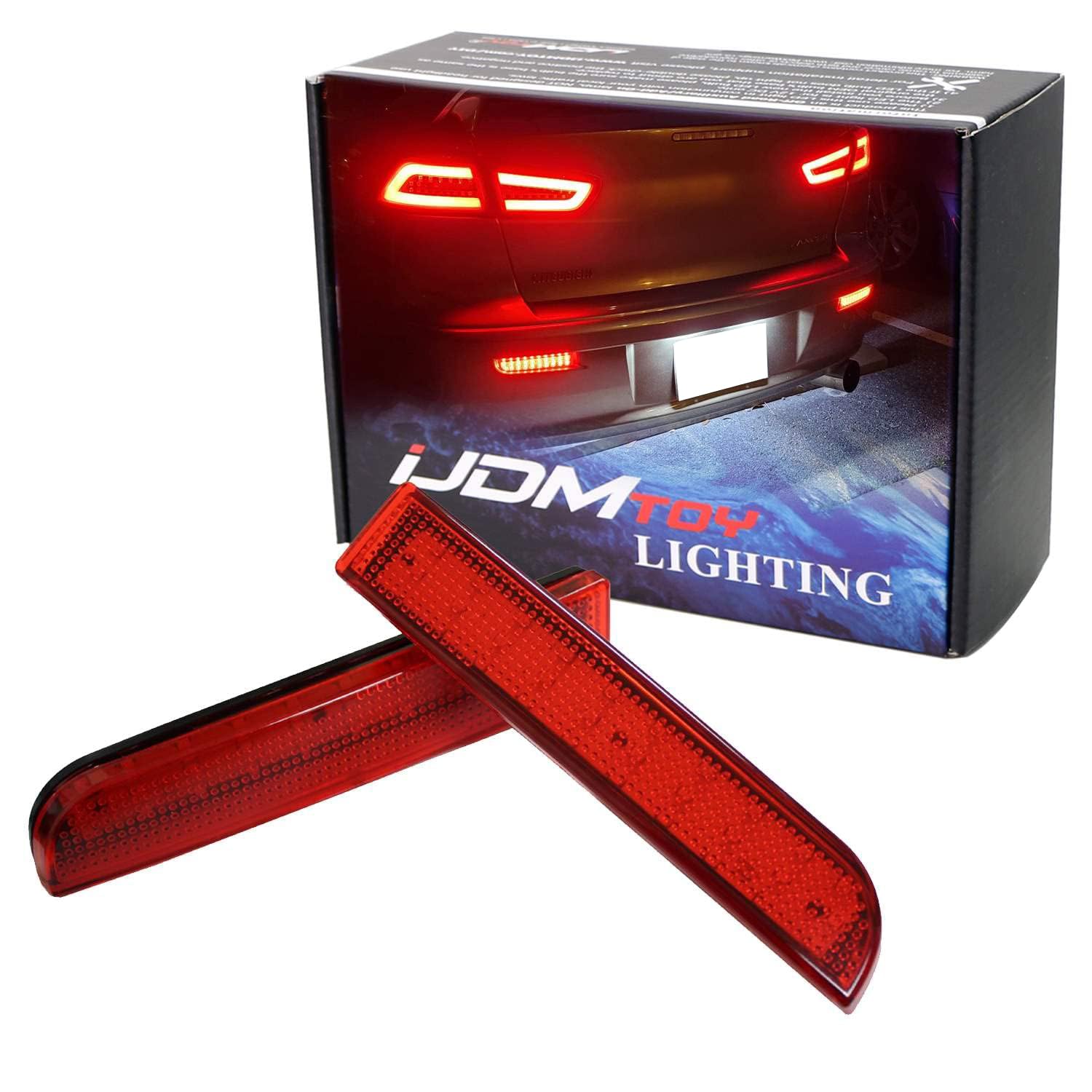 iJDMTOY OEM Red Lens LED Bumper Reflector Lights Compatible With Mitsubishi Lancer, Evolution X or Outlander