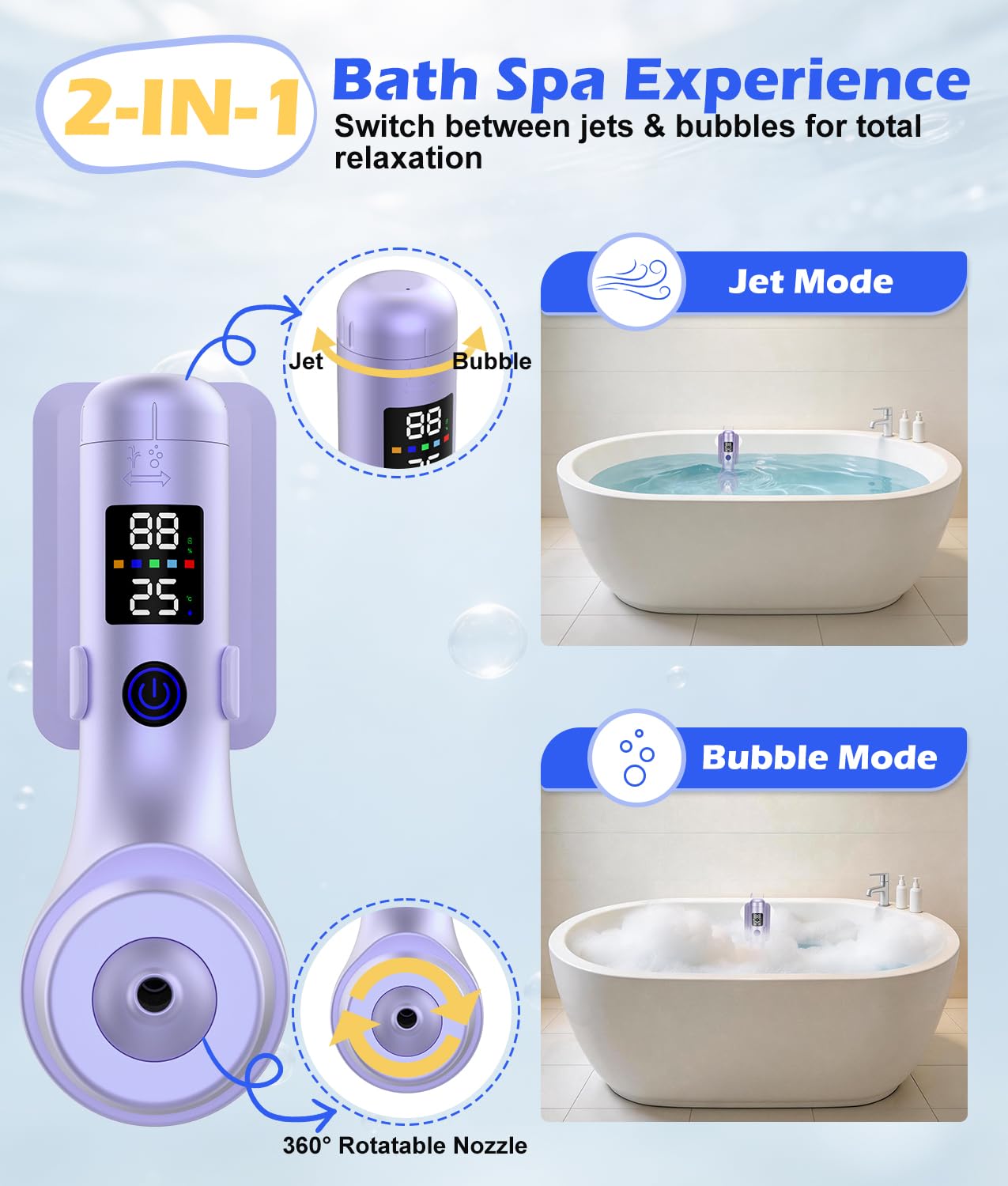 PAHTTO Bath Jet Spa, modalità getto bagno/bolle, accessorio portatile per vasca da bagno con velocità regolabile su 5 livelli, getti per vasca da bagno per la spa domestica e il relax (viola)