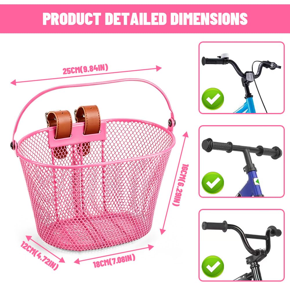 Cestino anteriore per bicicletta per bambini, con chiusura in e tracolla rimovibile, cestino in metallo impermeabile, 25 x 15,7 x 15,7 cm, per ragazze e ragazzi