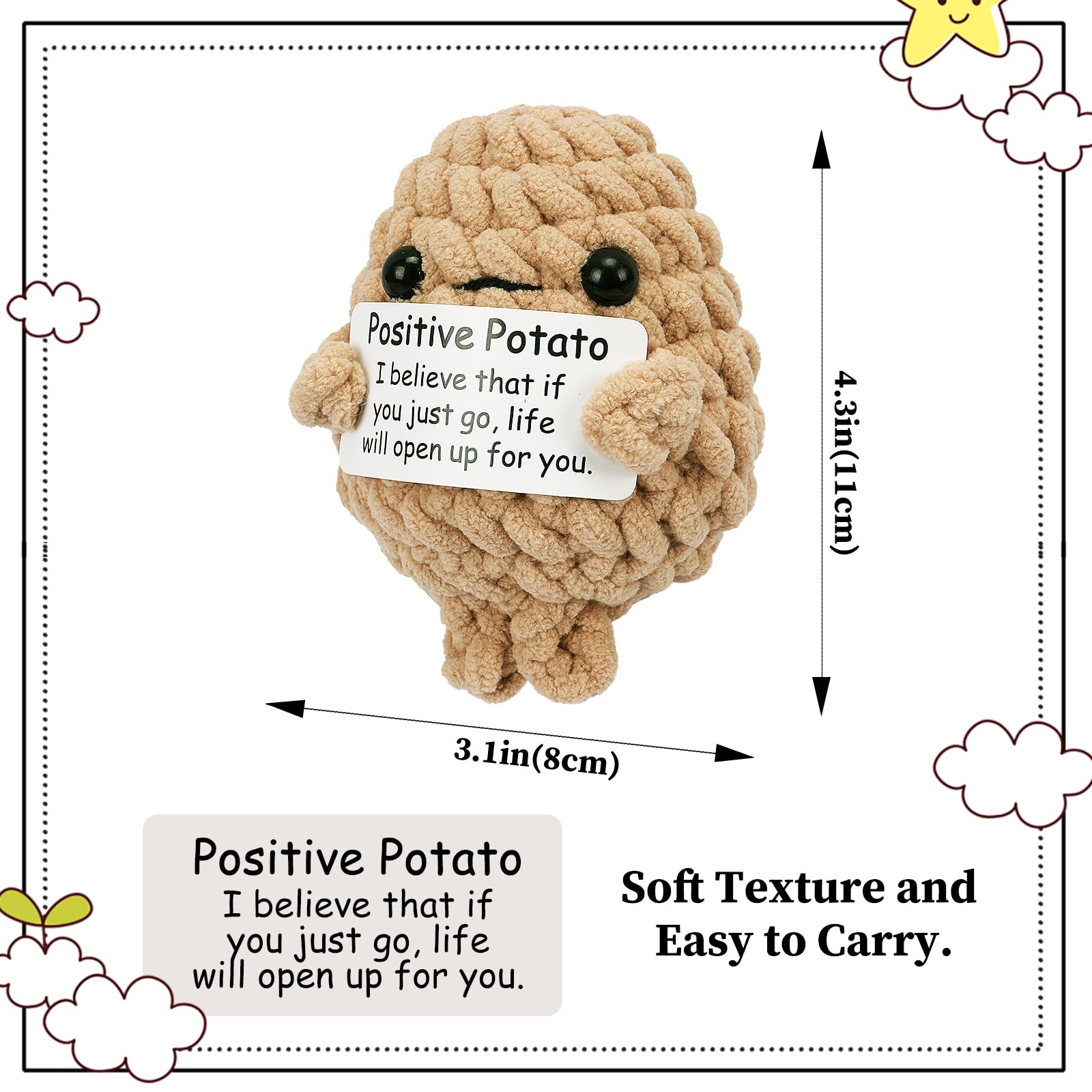 Beeboy Positive Potato Crochet - Animales de ganchillo de apoyo emocional, divertido adorno de punto, animal de peluche, calendario de Adviento para amantes, amigos, muñeca amigurumi de ganchillo