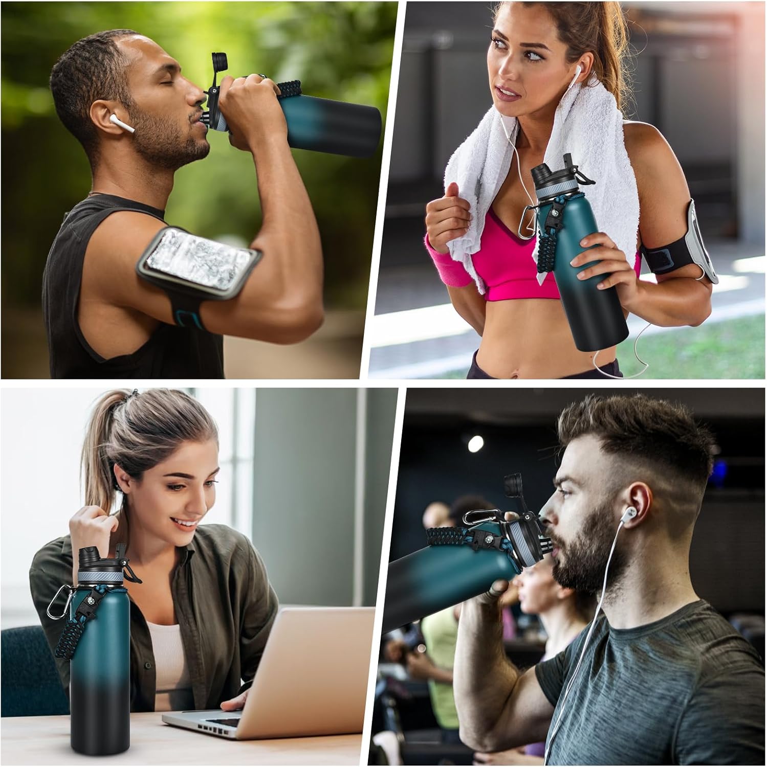 40 oz Insulated Water Bottle with Straw& Spout 2-in-1 Lid, Triple Wall Vacuum Stainless Steel Cold 48H, Leak Proof Sports Metal Flask Jug with Paracord Handle, Indigo Black - Image 7