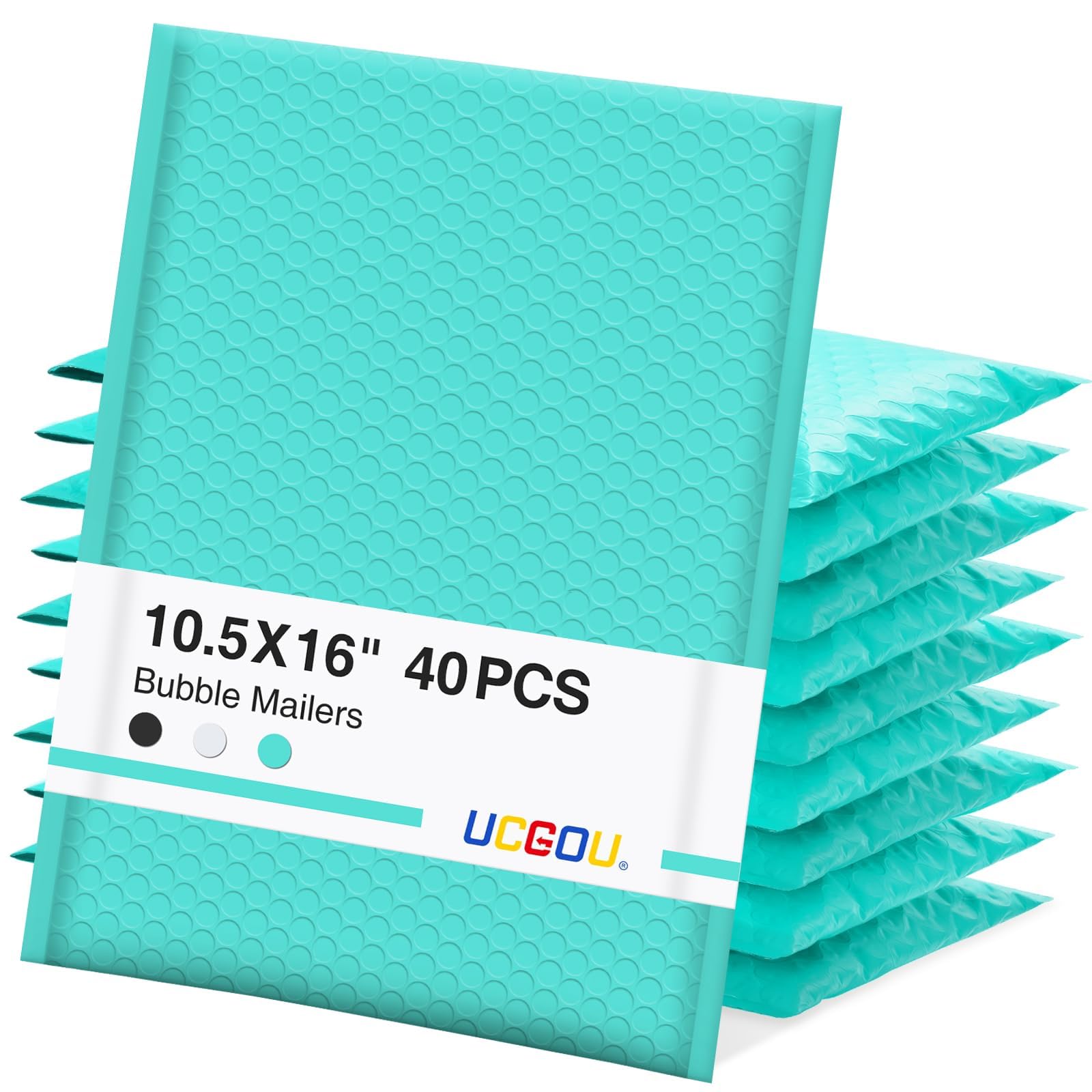 UCGOU Bubble Mailers 10.5x16 Inch 40 Pack Usable Size 10.5x15 Inch Large Padded Envelopes Teal Waterproof Packaging Bags for Shipping Self Seal Strong