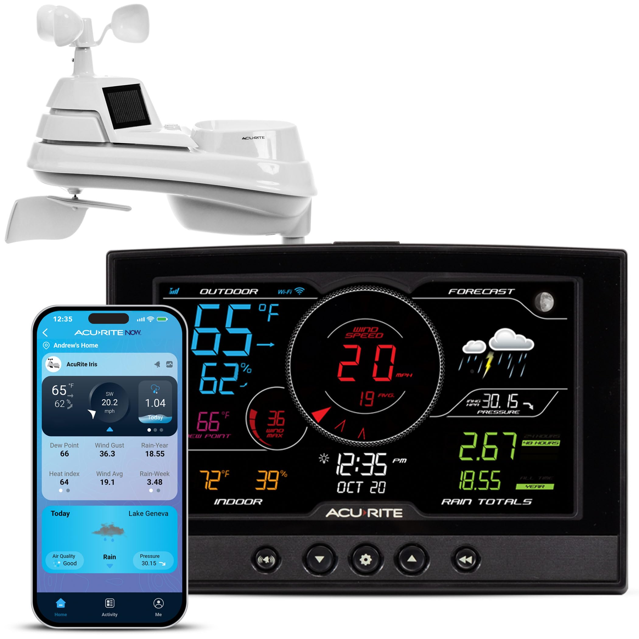 AcuRite Iris (5-in-1) Home Weather Station with Direct-to-Wi-Fi Wireless Display and Alerts for Remote Monitoring Indoor/Outdoor Temperature and Humidity with Wind Speed/Direction (01544M)