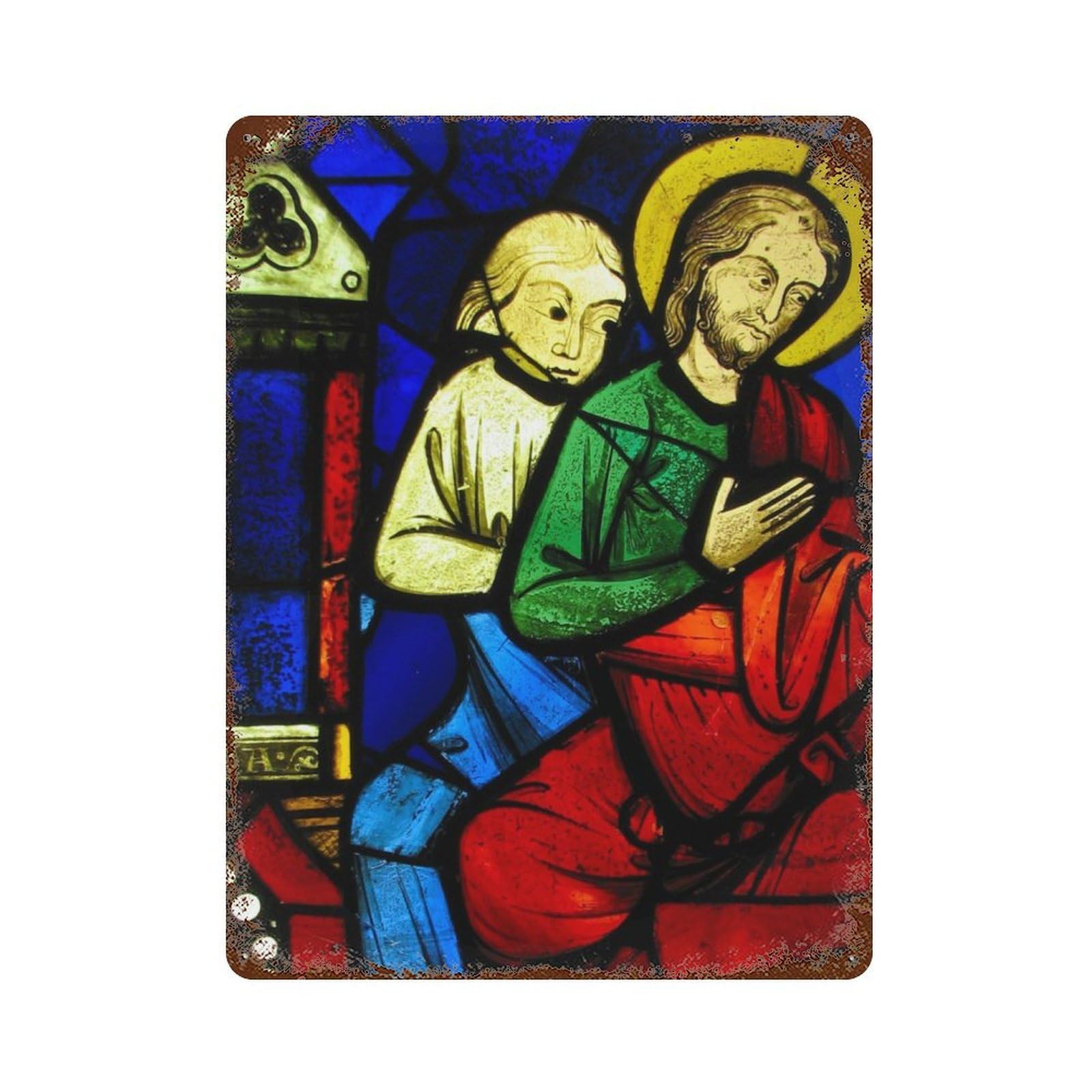 Distressed Metal Wall Sign Two Seated Apostles 15.7"x11.8", Vintage Wall Decor for Garage, Bar And Workshop Decor