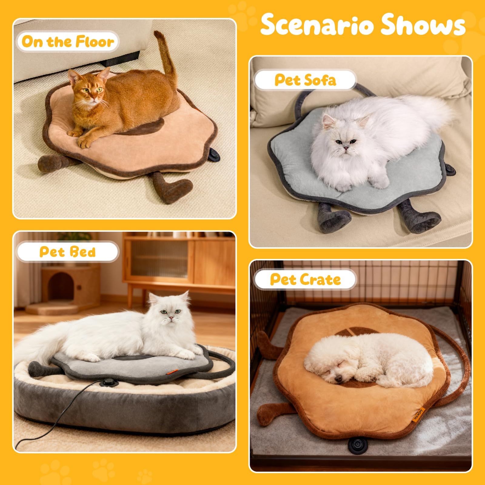 Tapis chauffant électrique pour chat d'intérieur avec housse amovible - Température réglable - Gris tournesol - 55,9 x 55,9 cm