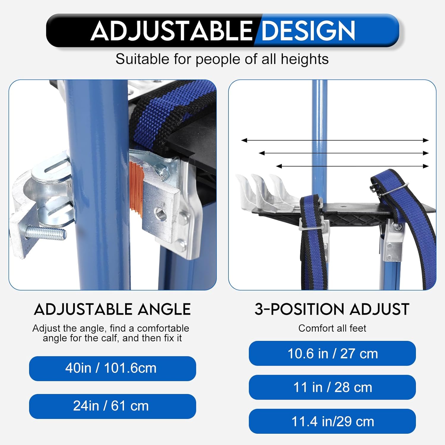 24 inch -40 inch Professional Grade Adjustable Drywall Stilts Taping Paint Stilt Aluminum Tool Stilt for Painter Taping Blue
