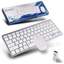 Mini Wireless Keyboard and Mouse Set,Bluetooth5.2+2.4GDual-Mode USB Cordless Keyboard and Silent Mouse Combo, Multimedia Shortcuts for Mac,Computer,PC,Laptop,Battery-powered,QWERTY US Layout,Silver