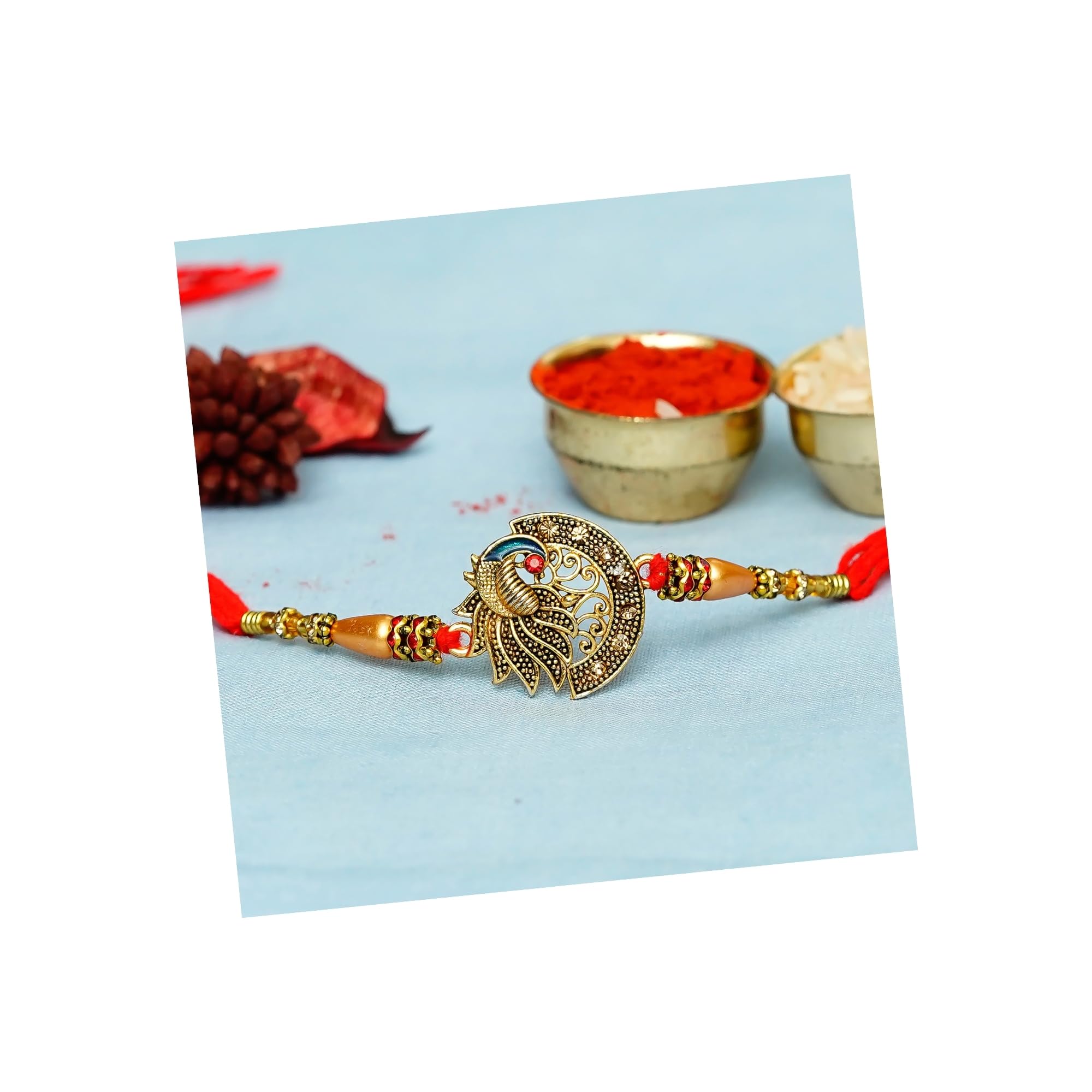 eCraftIndia Designer Peacock Rakhi for Brother and Roli Chawal Pack, Gold, Red, One Size (D901P6) (B09BB3S2CV) Amazon Price History, Amazon Price Tracker