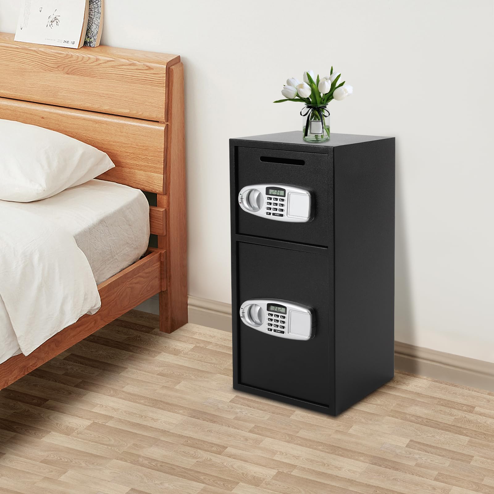 Caja fuerte | Caja fuerte electrónica con llave y código digital | Gran compartimento de seguridad para el hogar, oficina, joyas, dinero en efectivo y documentos, antirrobo, protección contra