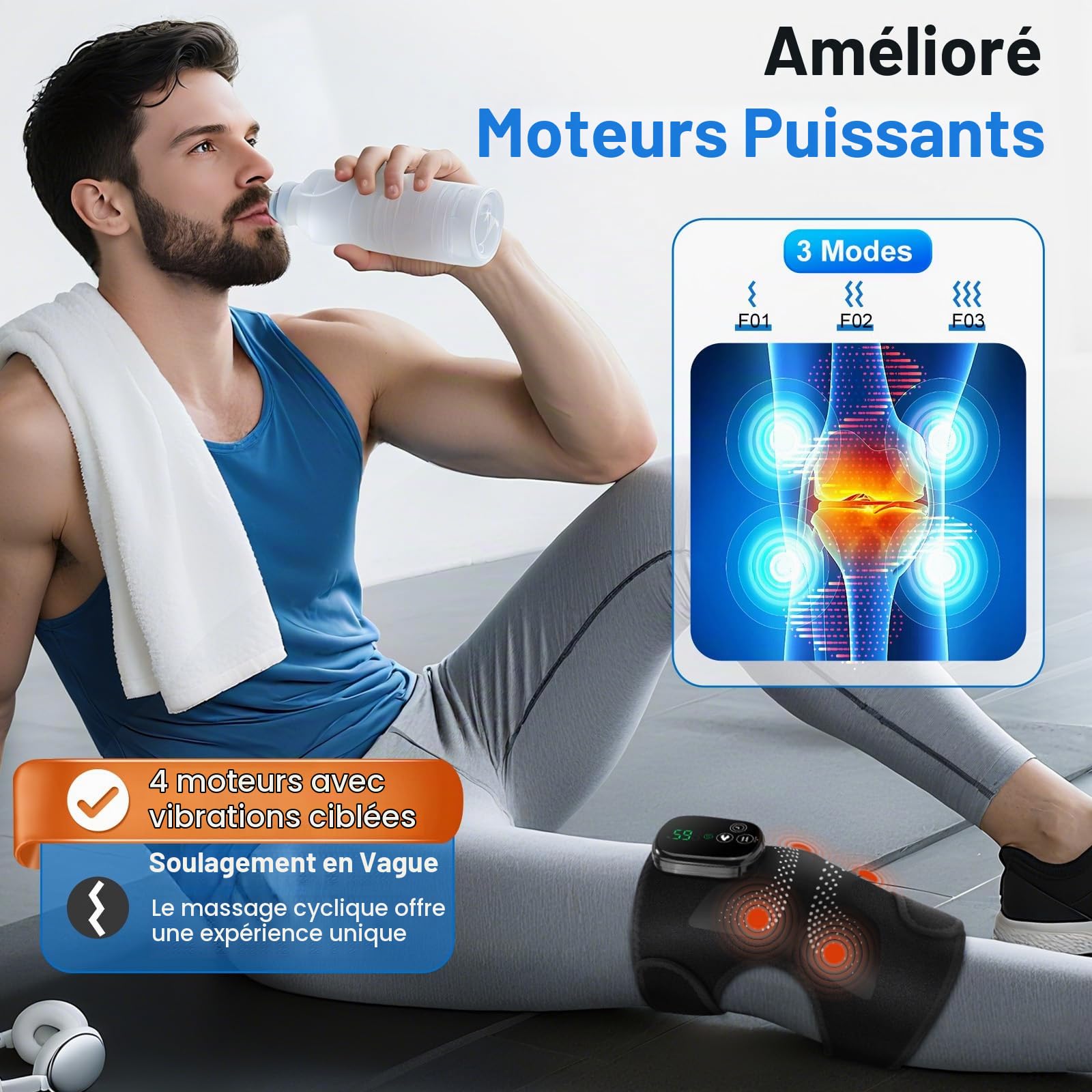 Genouillère Chauffante Sans Fil, Genouillère À Lumière Rouge Avec Contrôle Tactile, Coudière Portable À 5 Niveaux De Chaleur, 3 Modes De Massage, Minuterie, Batterie Intégrée 5000mAh Et 4 Moteurs