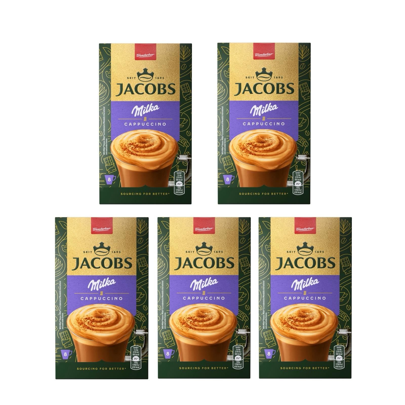 Jacobs 3 en 1 Café Instantáneo Milka avellana, capuchino, 10 x 8 sobres, 132g, porciones individuales, stock fresco de mayorista, café fuerte y rico