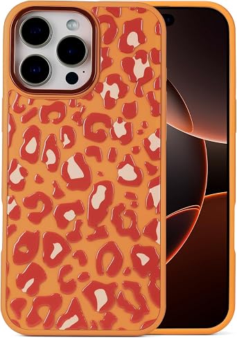 ZHEGAILIAN for iPhone 16 Pro Max Case, Compatible with Magsafe, Military-Grade Protection, All-Around Shockproof Corners, Cheetah Print Leopard Case for iPhone 16 Pro Max - Orange