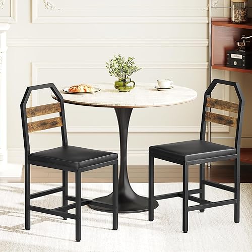 Miniatura 2 de Sillas de comedor, sillas de cocina con soporte trasero, asiento tapizado y patas de metal, para cocina, sala de estar, marrón rústico y negro