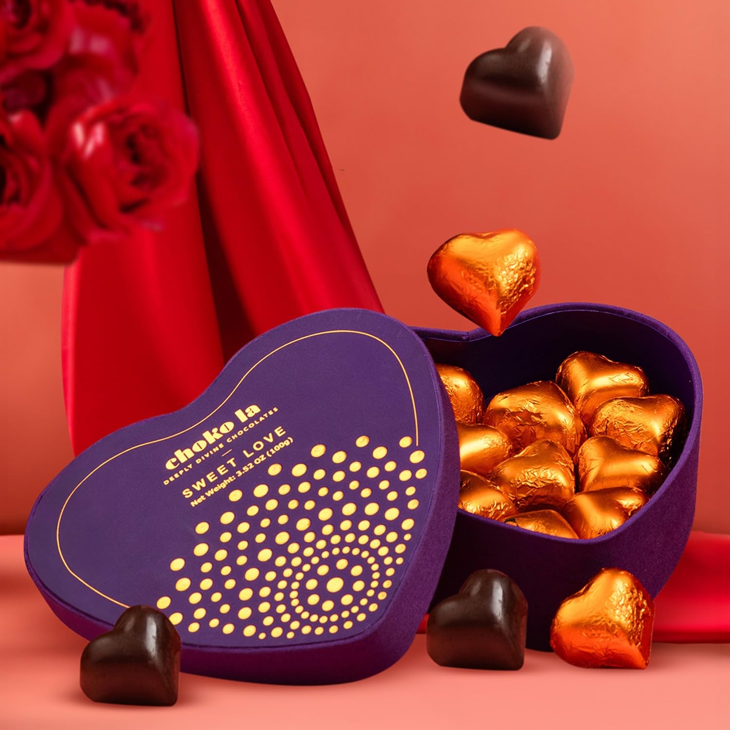 Chokola Sweet Love Heart Shaped Dark Chocolate Gift Box 100g |Vegan & Gluten-Free Couverture Chocolate | Premium Chocolate Gift for Valentine's Festivals &