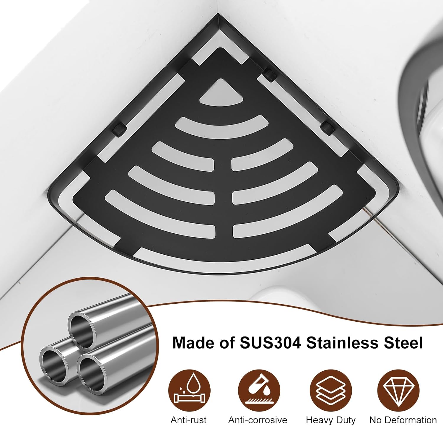 BWE Rainfall Waterfall Shower Panel Tower System Stainless Steel Bathroom Shower Panel with 5 Massage Body Jets Sprays Bundle with Corner Shower Shelf(1 Pack),Rustproof Stainless Steel Shower Caddy