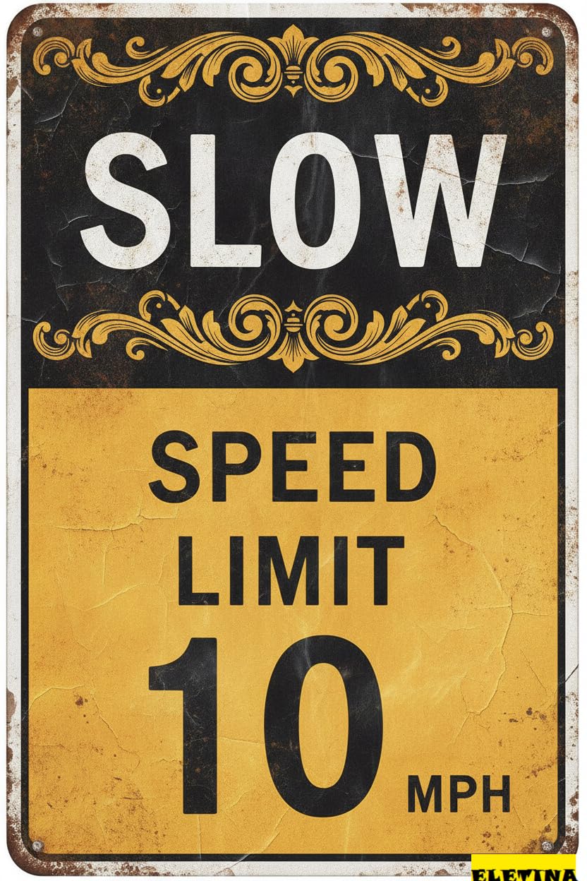 Speed Limit 10 MPH Tin Sign, 12x8 Inch Road Decor