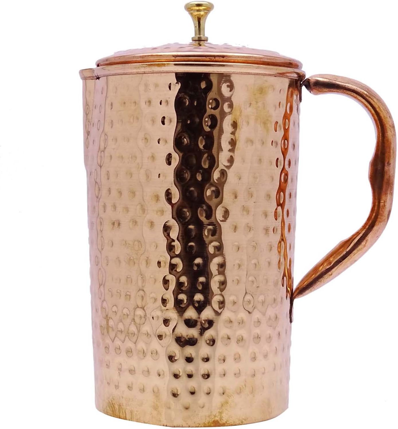 2 Pcs Copper Hammered 1.5 Ltr Jug Pitcher Lid Drinkware Ayurveda Health Benefits