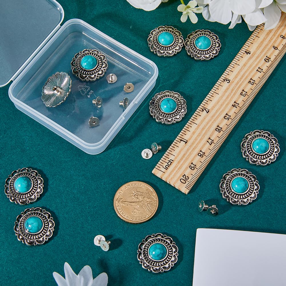 Gorgecraft 12 pz 30mm Bottoni A Vite Concho Vite Indietro 6 colori Sostituzione Vintage Stile Occidentale Turchese Boccioli di Fiori Rotondi Bottoni per Fai Da Te Tessuti Artigianali In Pelle