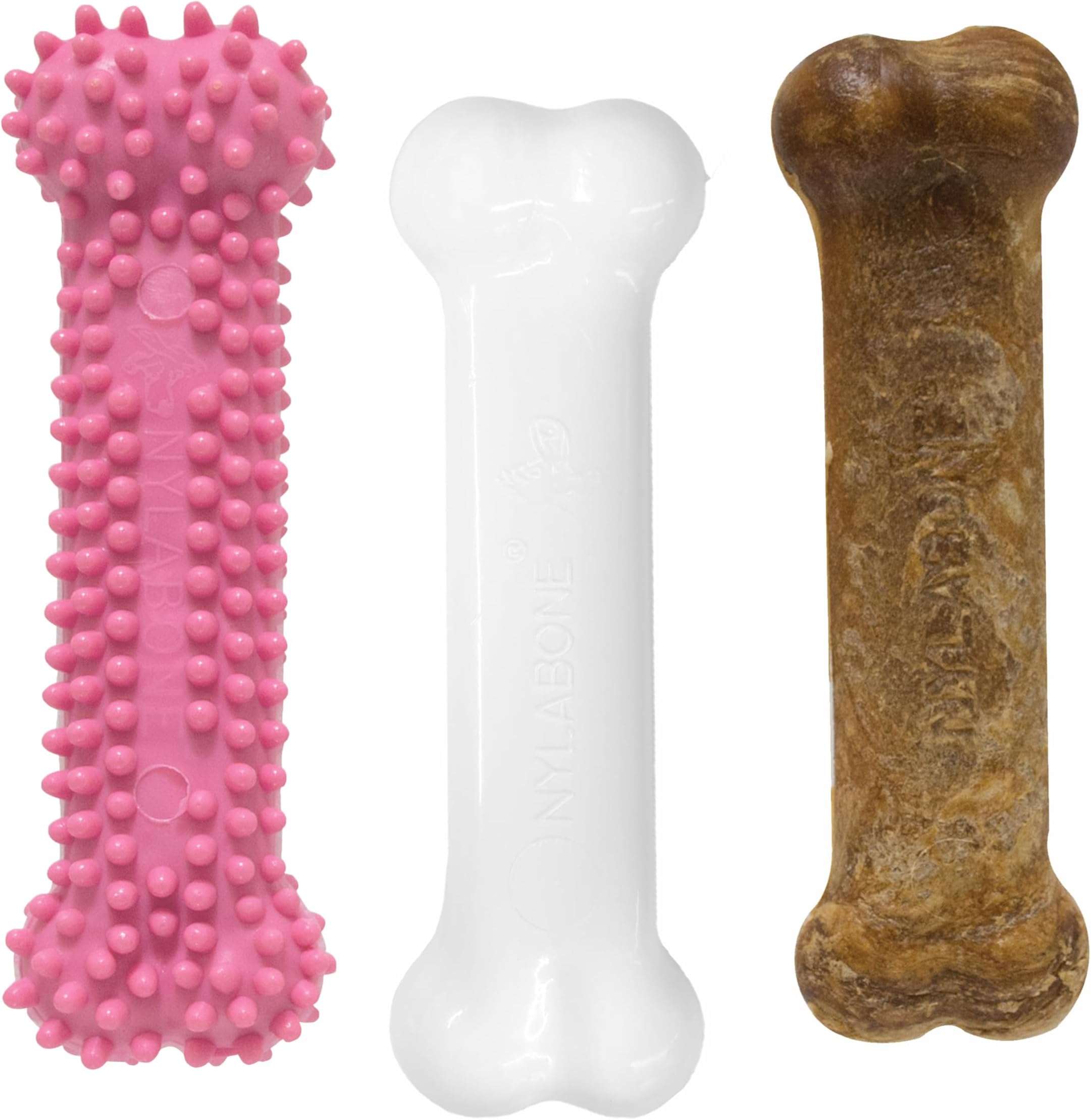 Puppy Chew Toys & Natural Treat Triple Pack, Puppy Enrichment Teething Toys, Pink, Chicken & Bacon Flavor, Small Dogs - Up to 25 Ibs, 3 Pack