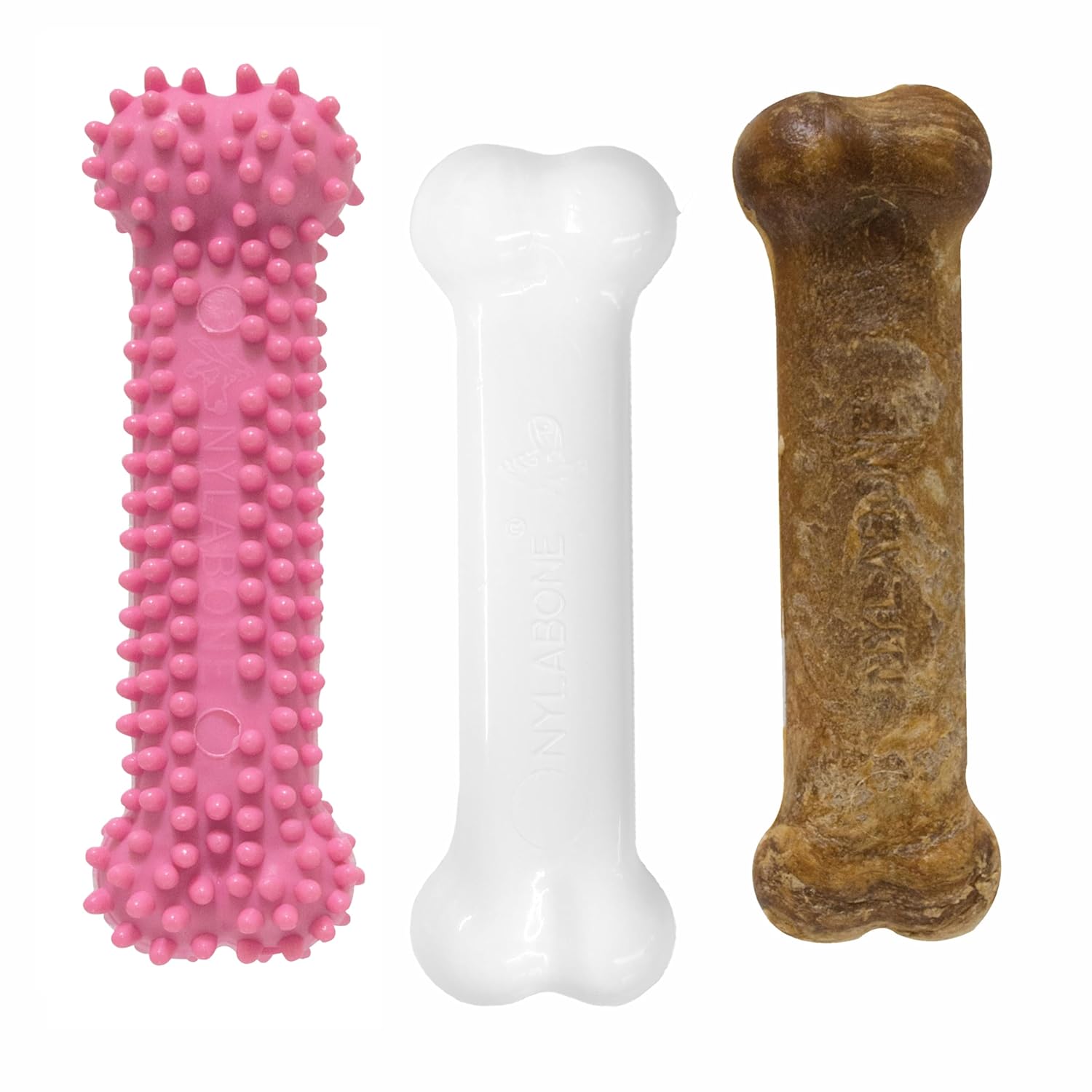 Nylabone New Puppy Starter Kit Chew Toys Natural Chew Treat for Puppies Puppy Enrichment Teething Toys Pink Long