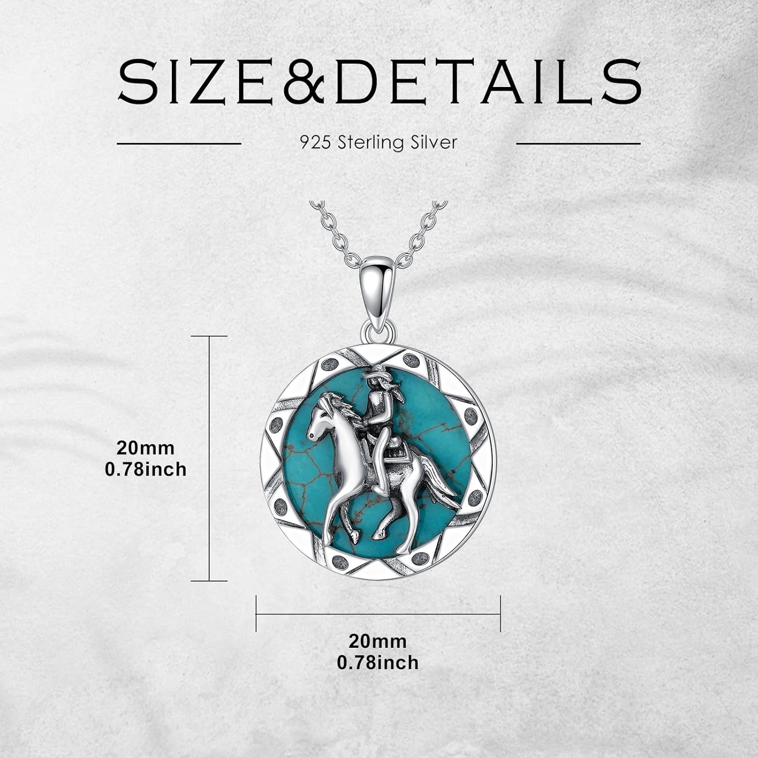 Horse and Young Lady Necklace 925 Sterling Silver Genuine Turquoise Lucky Horse Pendant Animal Jewelry Gifts for Women - Image 5