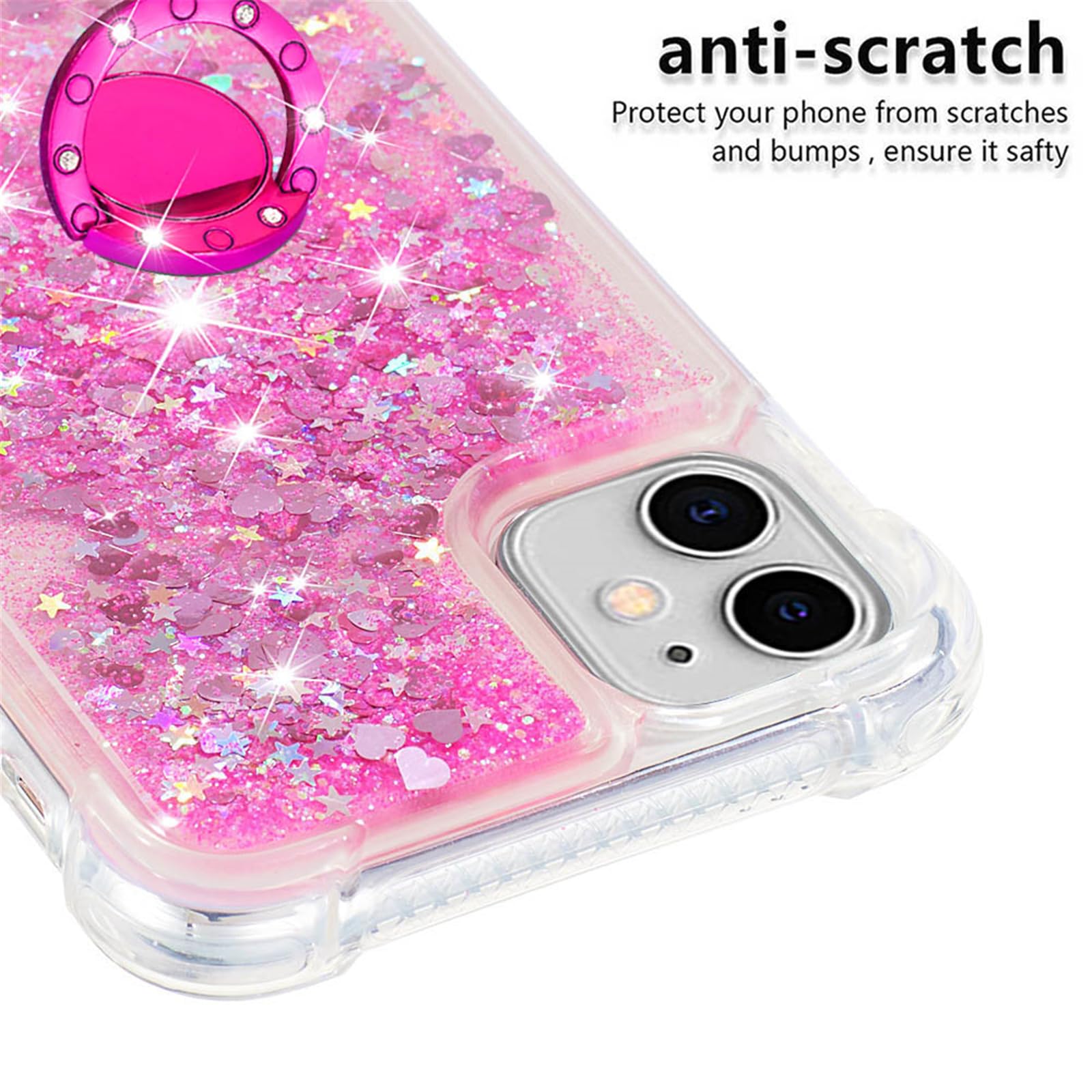 IMEIKONST Brillantini Cover per iPhone 13 con Trucco Specchio Cavalletto ad Anello, Glitter per Donna Morbido TPU Bumper Protettiva Antiurto Custodia per iPhone 13 6.1. Nero DJJ