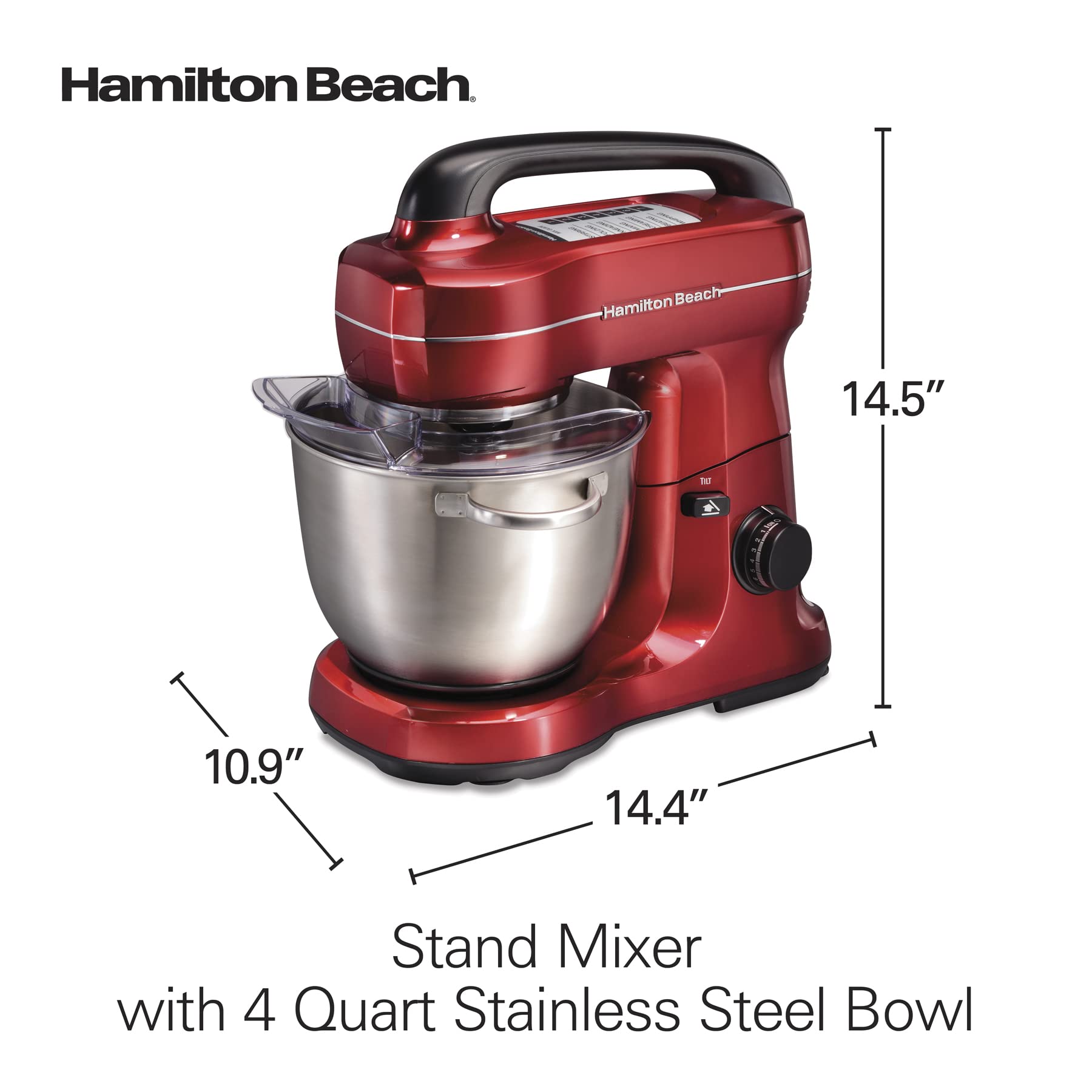 Hamilton Beach Electric Stand Mixer, 4 Quarts, Dough Hook, Flat Beater