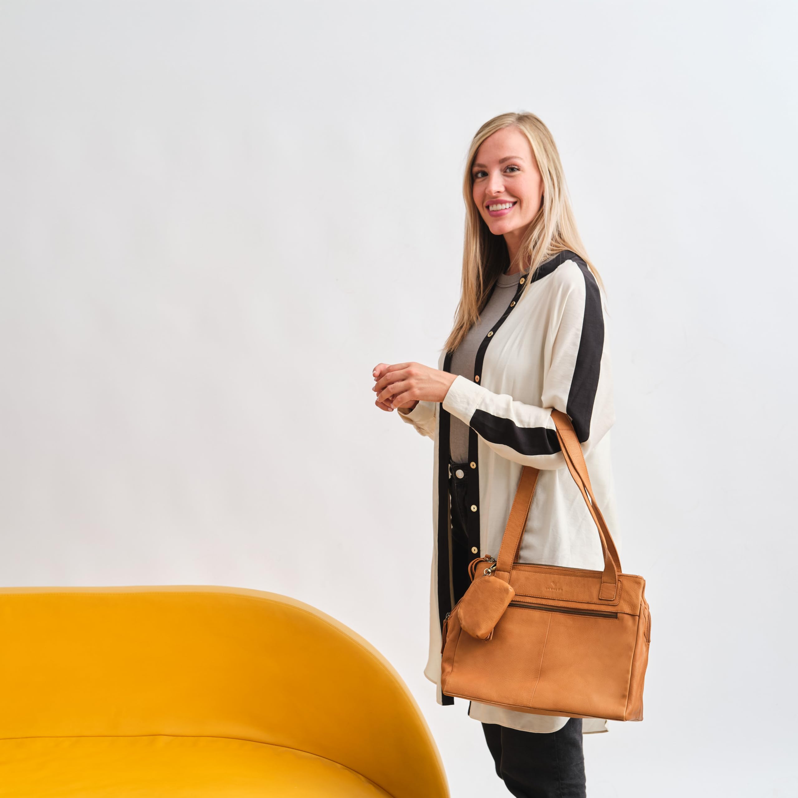 Bolso Tote Bag Mujer Piel Auténtica - Bolso Mujer Grande con Estilo - Tote Bag de Cuero con múltiples Cremalleras - Muchos Compartimentos para uso diario – Monedero de Regalo.