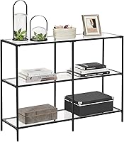 Vista 8 de VASAGLE Mesa consola de 39.4 pulgadas con 3 estantes, mesas de sofá, mesa de entrada moderna, marco de metal, estante de vidrio templado, entrada