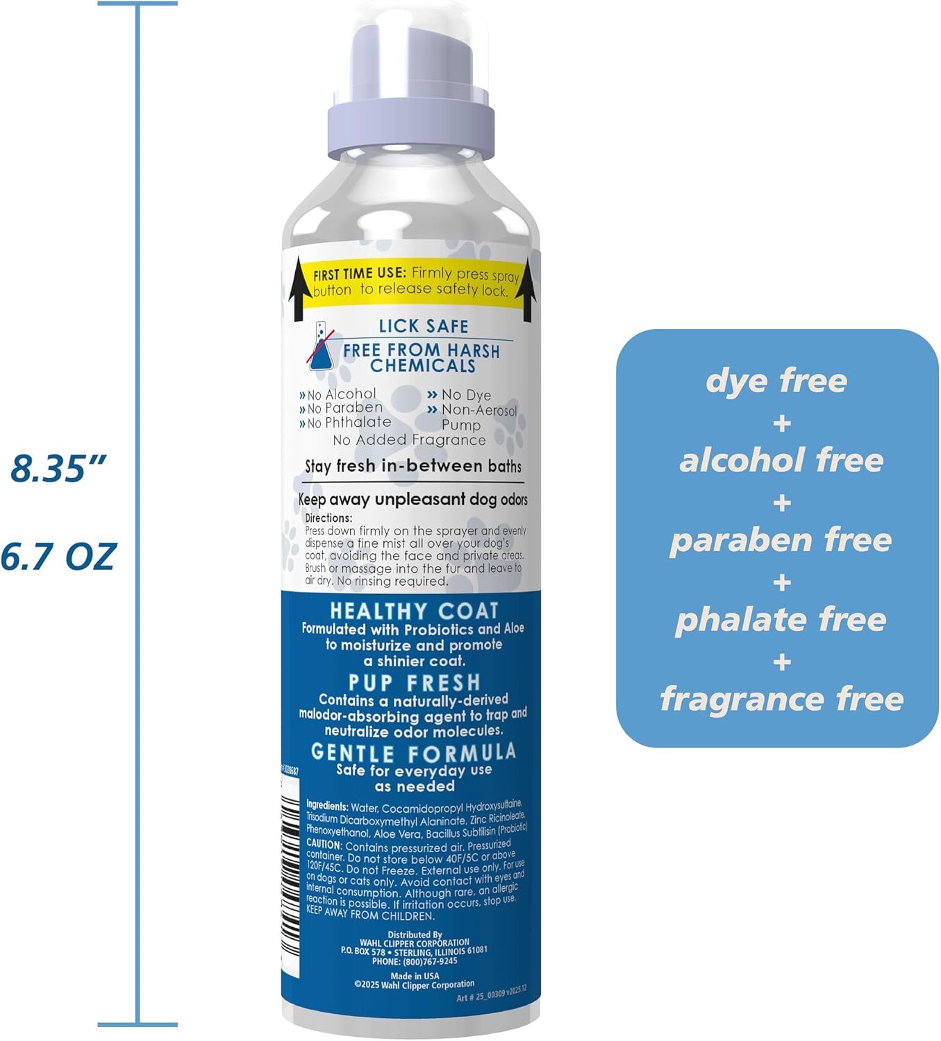 Wahl USA Pet Odor Neutralizing Mist for Dogs, Pet Odor Eliminator, 6.7 oz | Eliminate Pet Odors Fast, Fragrance-Free Propellant Free Probiotic Mist, Pet Safe & Environment Safe – Model 3028687