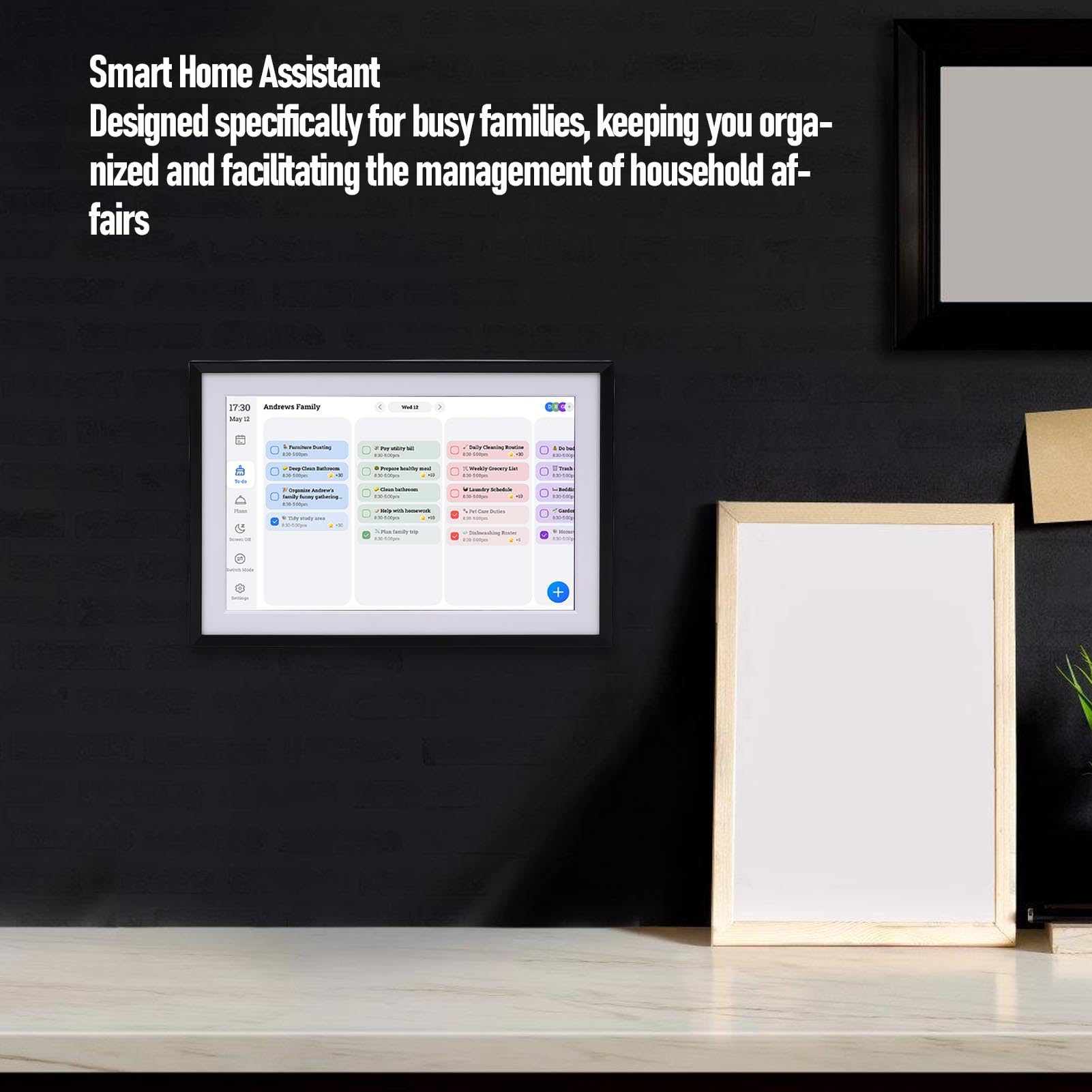 Fockety 10,1-Zoll-Digitalkalender und Aufgabentabelle, Interaktives Elektronisches Touchscreen-Display für Familienpläne, Intelligenter Familienplaner mit Essensplaner, Bilderrahmen (EU)