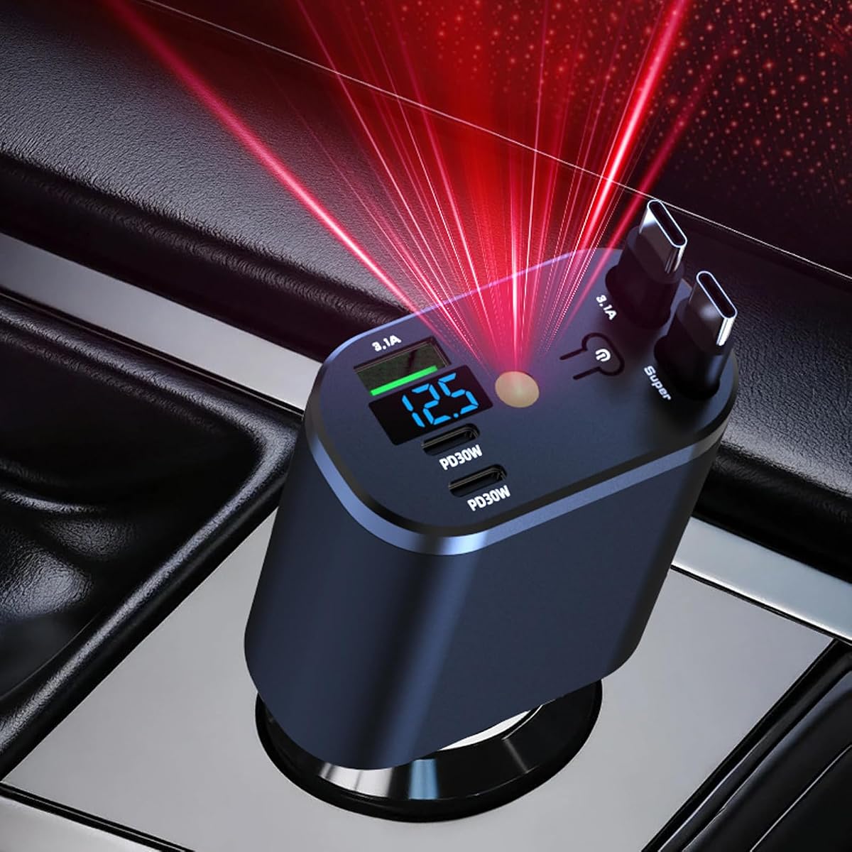 1-Pack Car Charger 120W Star Roof, Retractable Cable Multi-Device Charging