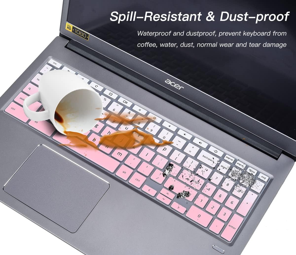 Keyboard Cover Skin for 2022 Acer Chromebook 315 CB315 & Acer Chromebook 715 CB715 15.6, Acer Chromebook 317 CB317 17.3" with Numeric Keypad, Acer Chromebook 15.6 inch Protector, Gradual Pink image 6 of 7 B09T6LHGKY