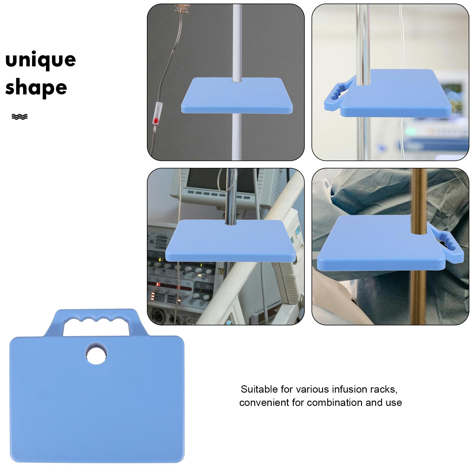 SHINEOFI Plateau de Support à Perfusion en Abs Bleu Poignée Confortable, Compatible Divers Supports de Perfusion, Design Solide et Élégant pour Patients
