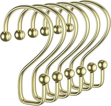 Shower Curtain Hooks Rings, 12 Pcs S Shape Shower Curtain Hooks, Rust Proof Shower Curtain Rings, Shower Hooks for Shower Curtains, Kitchen Utensils, Clothing, Towels, Gold