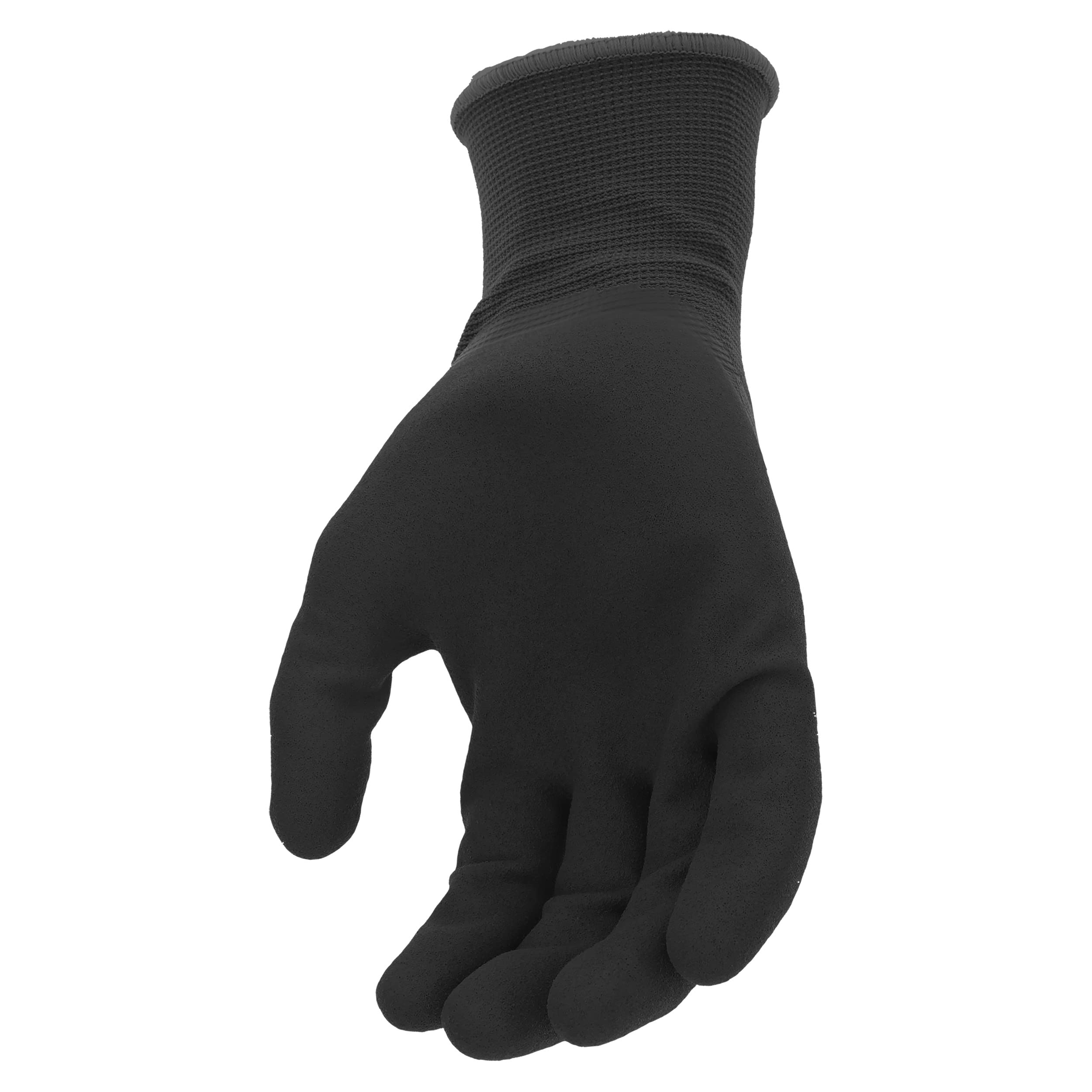 West Chester Aqua Armor - Guantes de trabajo de invierno con revestimiento de nitrilo arenoso para hombre, resistentes al agua, forro interior de rizo acrílico, carcasa de nailon, negro, grande (93065