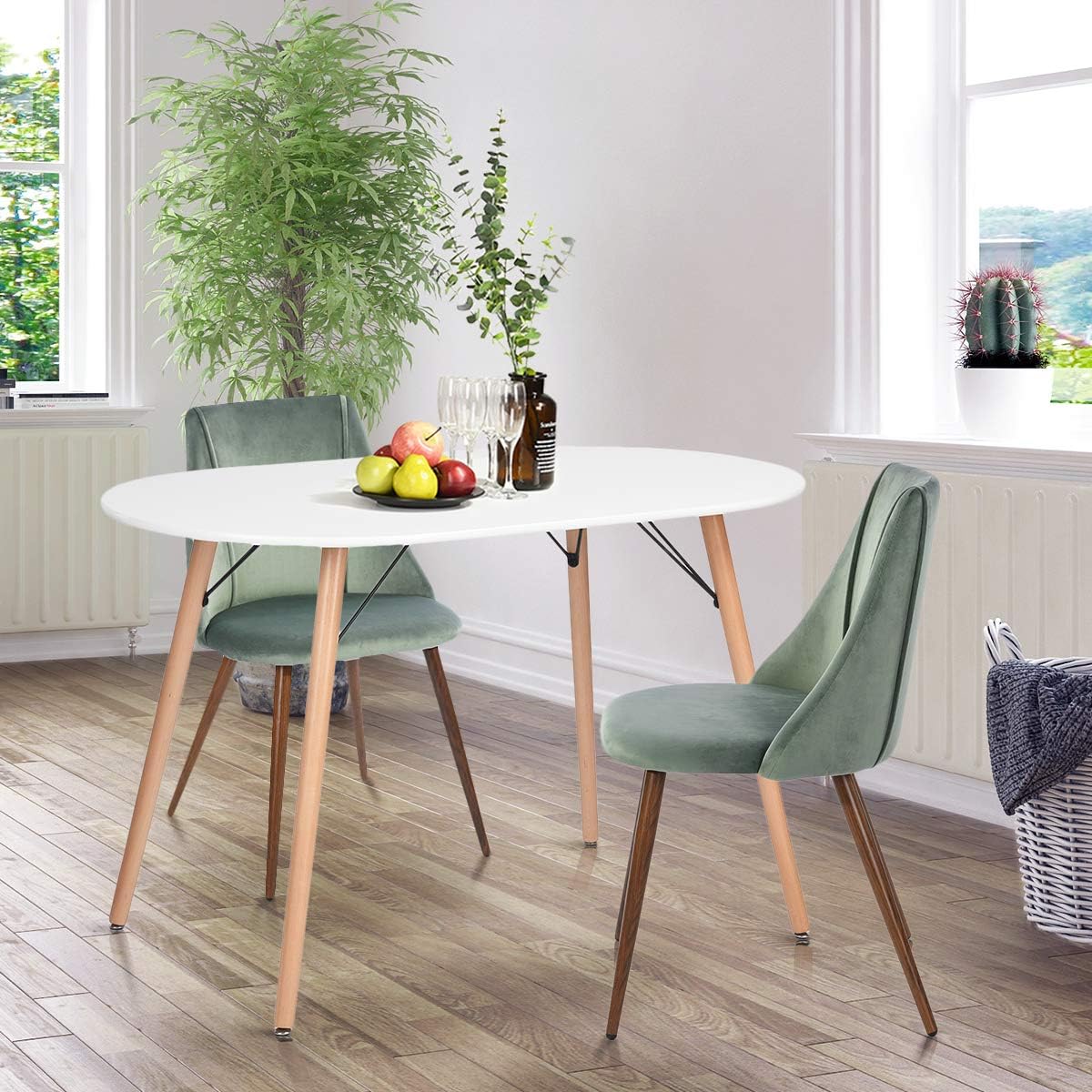 Dining Chairs FunitureR Set of 2 Kitchen Breakfast Dinner Chairs with Fabric Seat Metal Legs for Home Office Kitchen Lounge Dining Room Cactus