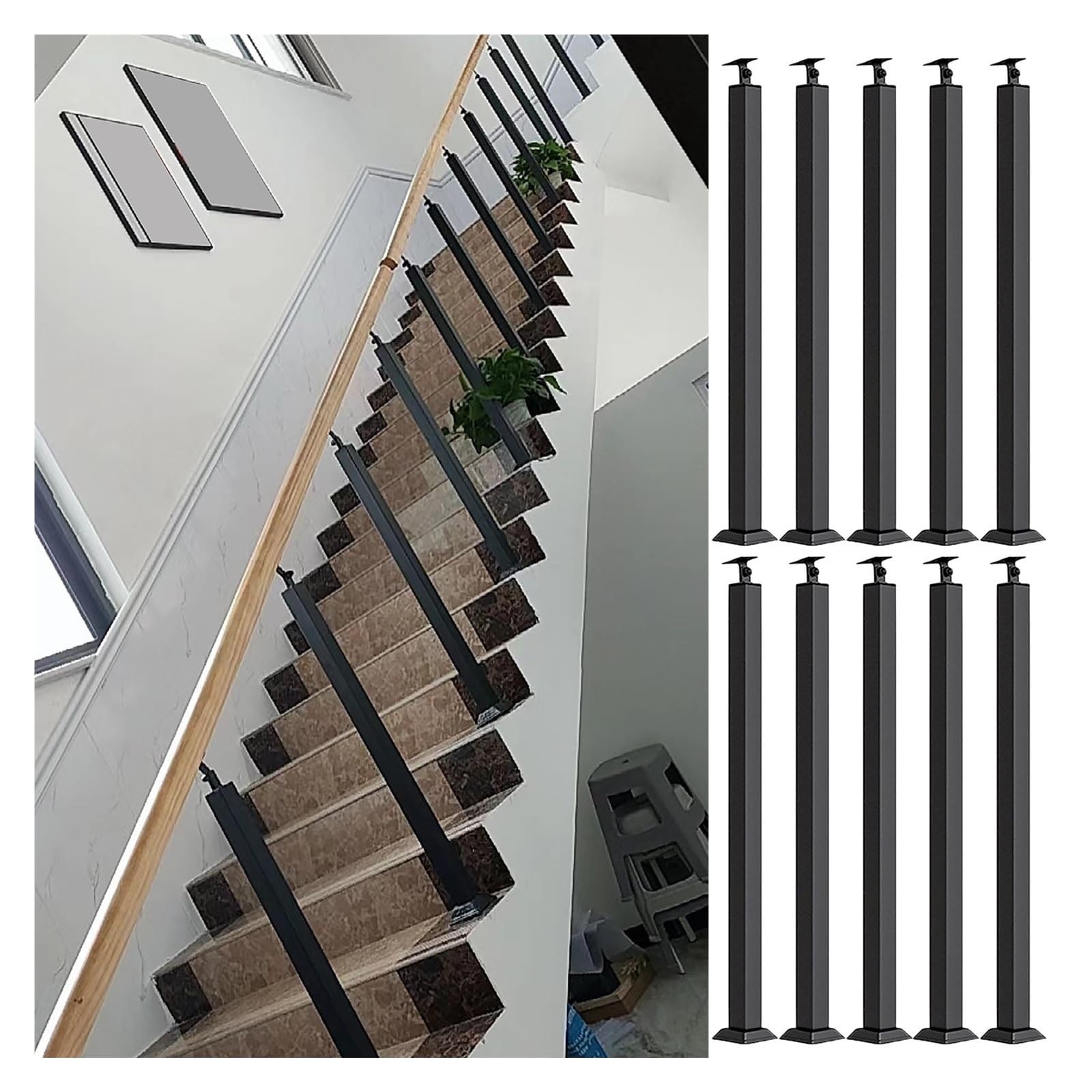Rambardes en métal noir au sol de 29 à 43 pouces pour escalier et loft