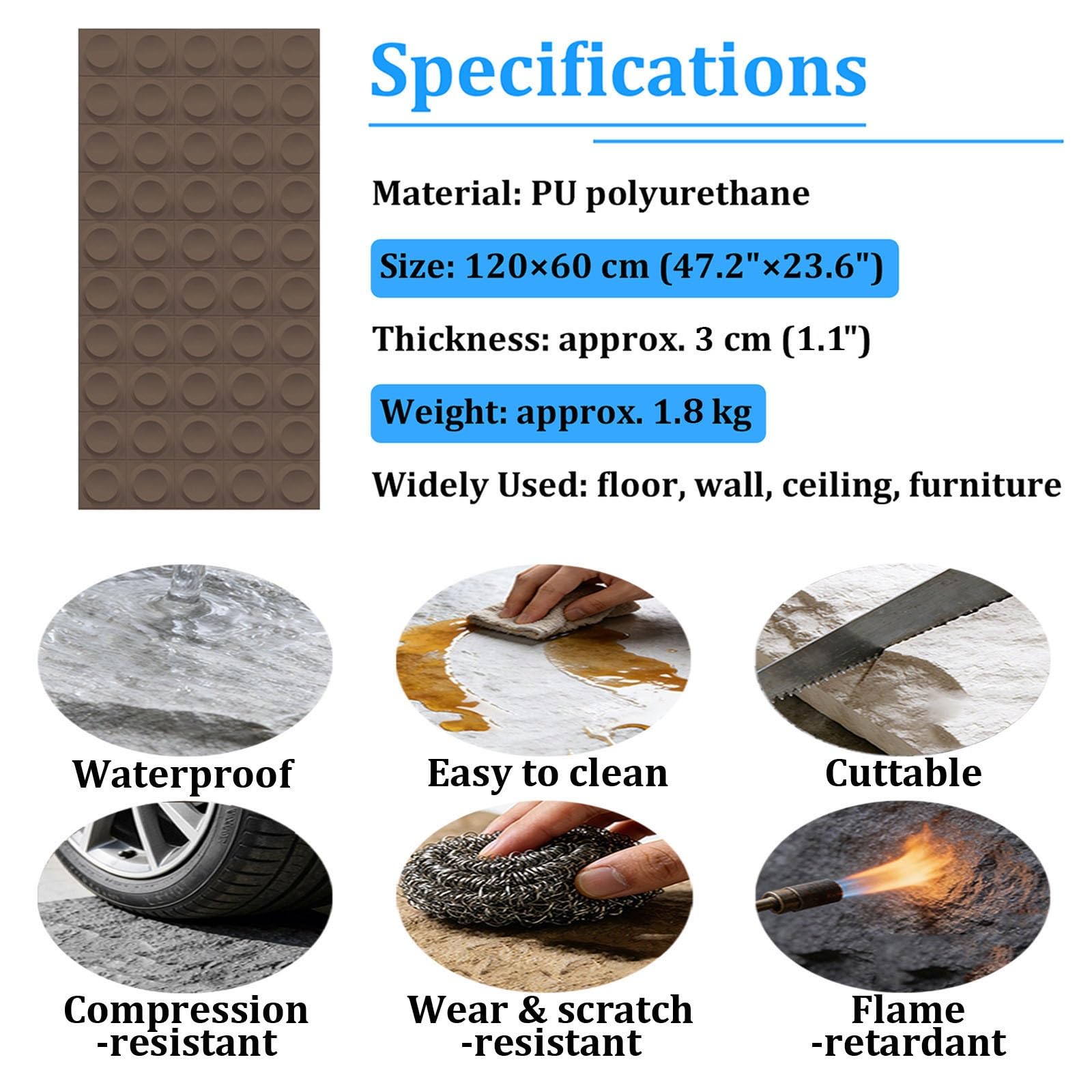 Paneles Paneles De Pared 3D Imitación Piedra, Revestimiento De Piedra Artificial De PU, Impermeables Y Ligeros, Bricolaje Fácil Para Pared De Acento, Decoración De Oficina(Style 9)