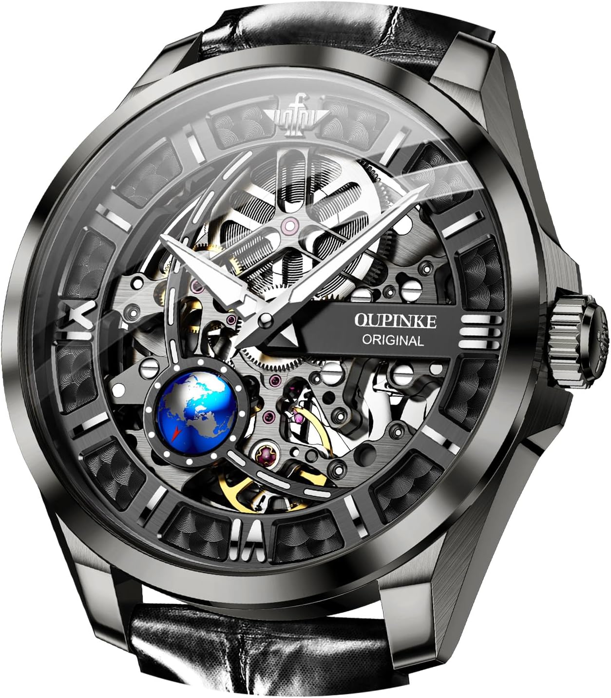 Mens Mechanical Wrist Watch Luxury Business Skeleton Leather Automatic Self Winding Waterproof 50M/5ATM Luminous Watches for Men Gift