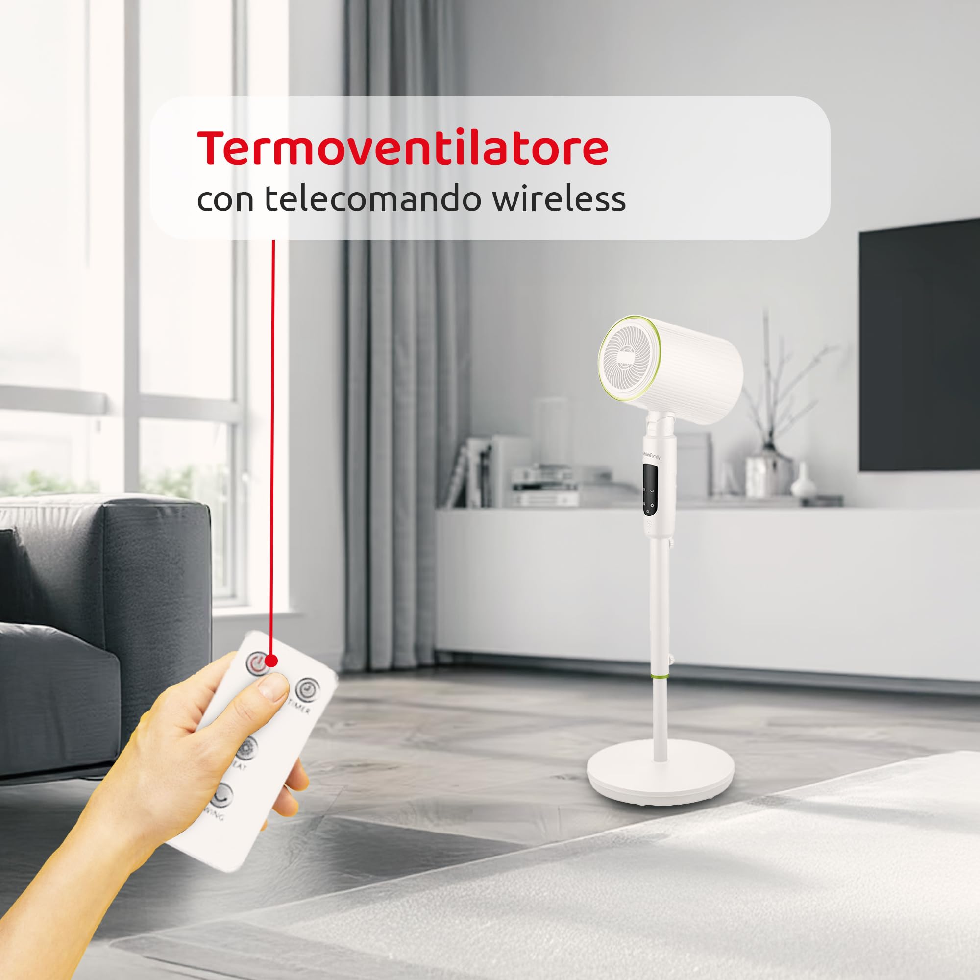 Melchioni Family | Termoventilatore da Terra con Telecomando, Funzione di Oscillazione e Up&Down, Regolabile, Ventilazione e Riscaldamento, Colore Bianco
