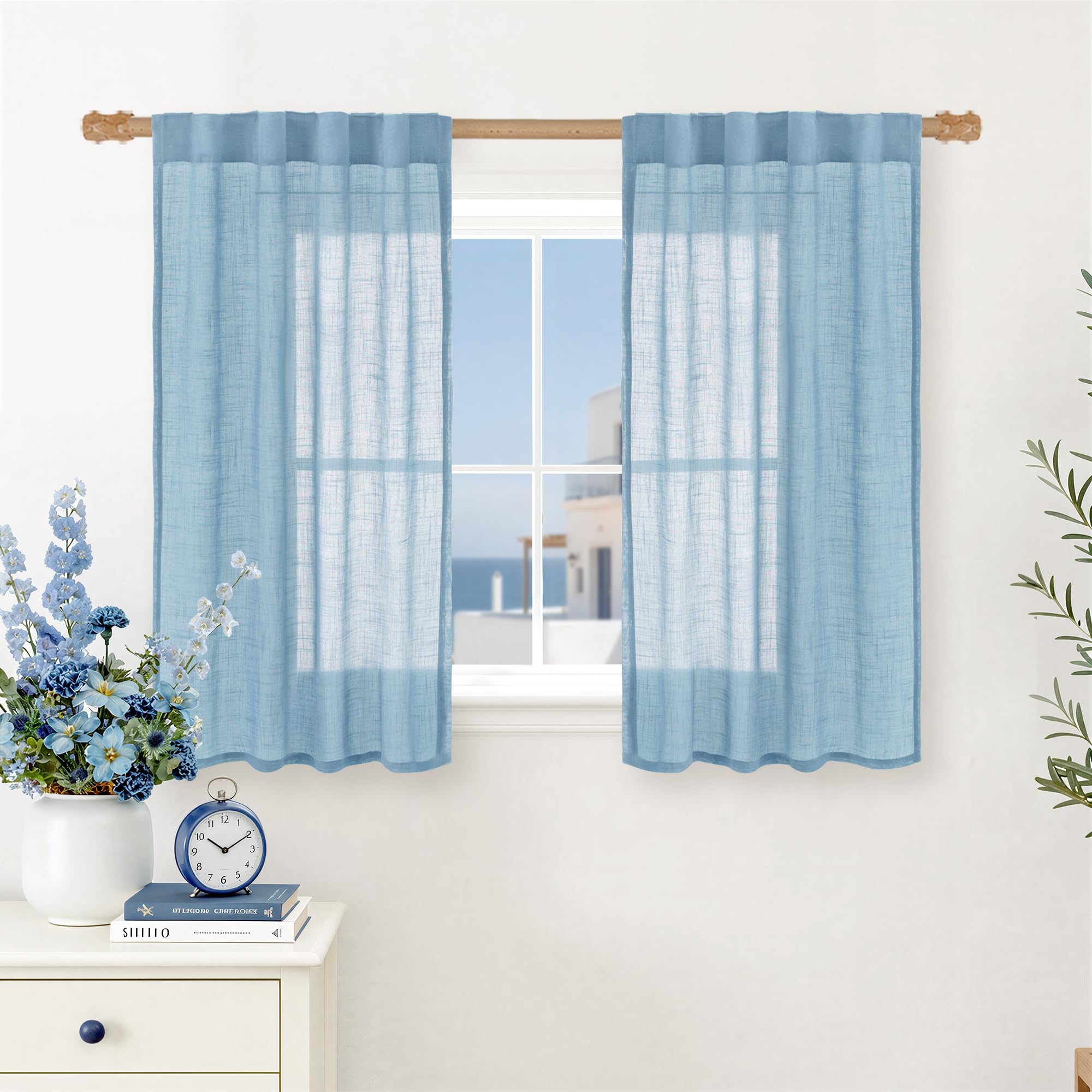 LAMIT Natural Linen Semi Sheer Curtains 84 Inches Long 2 Panels, Living Room Linen Textured Light Filtering Drapes Back Tab and Rod Pocket Neutral Window Panels for Bedroom/Sliding Door, 52 x 84 Inch — view 50