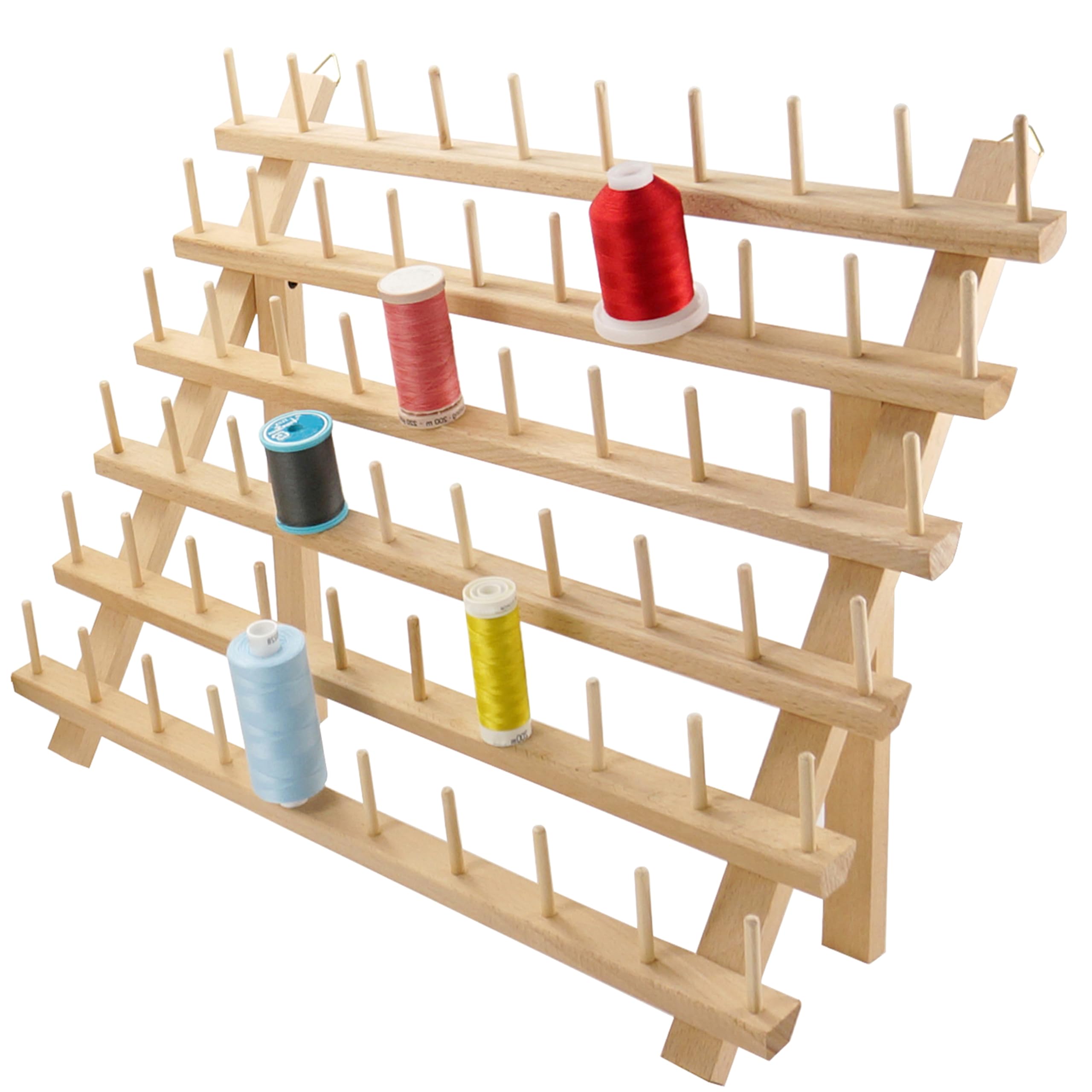New brothread 60 Spools Wooden Thread Rack/Thread Holder Organizer with Hanging Hooks for Sewing, Quilting, Embroidery, Hair-braiding