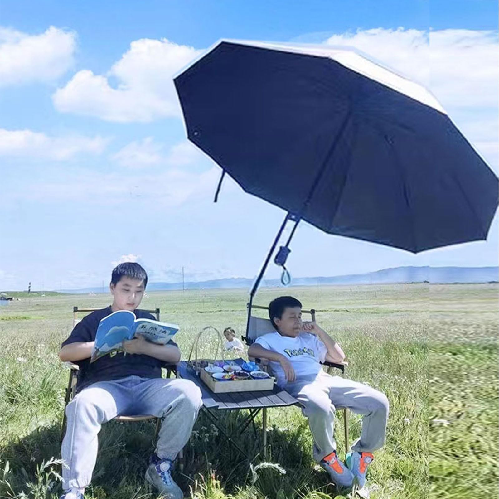 HOBVO UPF 50+ Golf-Regenschirm mit verstellbarer Universalklemme, manuelles Öffnen und Schließen, 125 cm