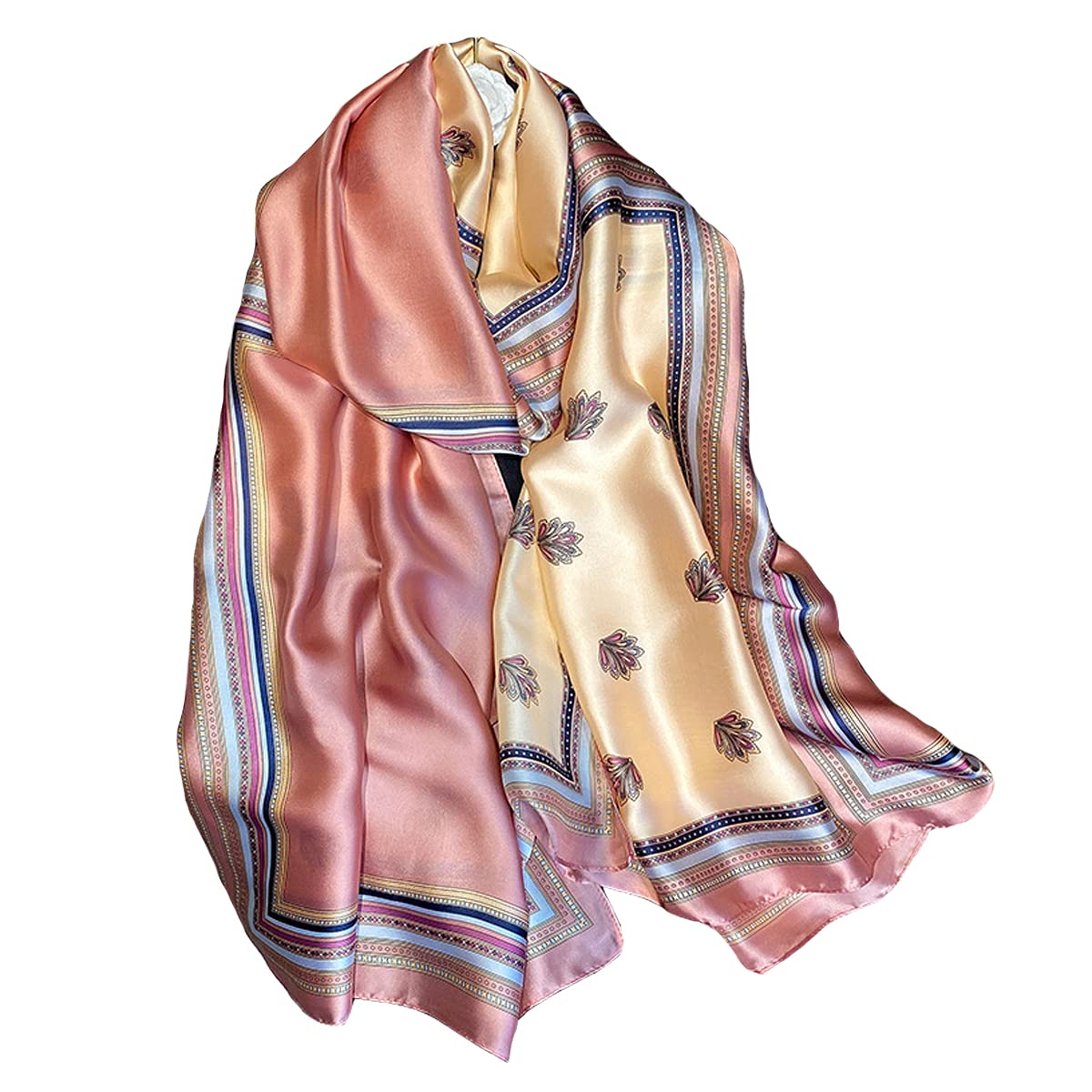 Aufeel Fashion Scarves 100% Satin Silk Scarf Long Lightweight Sunscreen Shawls Wraps for Women Hair Scarves, Pink, Large