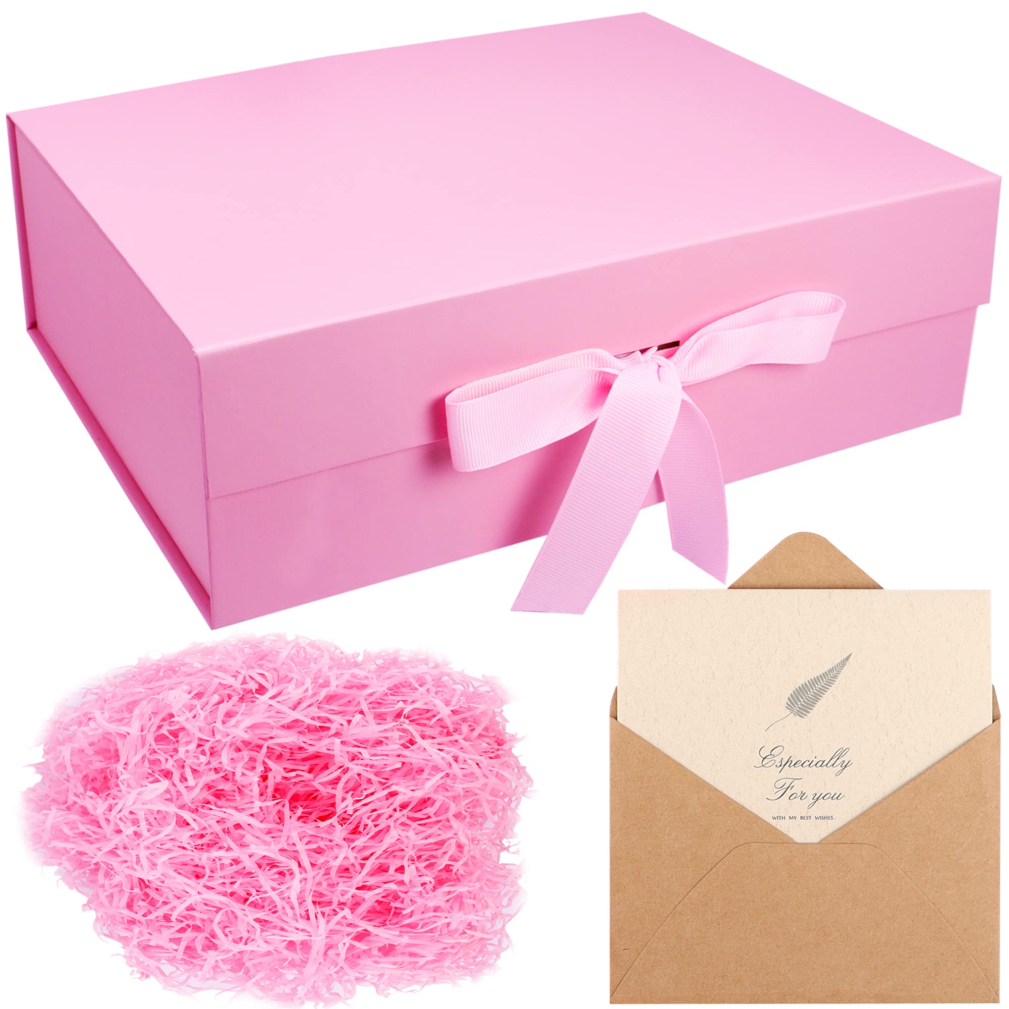 Jeasona Medium Gift Box 26.5 * 18.5 * 8.5 cm Magnetic Gift Box for Presents with Lid and Ribbon (Pink)