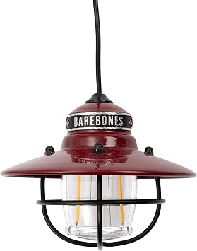 Barebones Edison Pendant Light Red, Vintage Rustic USB LED Hanging Light for Outdoor and Indoor Use Adjustable Height String Lantern with Warm Edison Bulb Glow for Patio, Home, or Garden