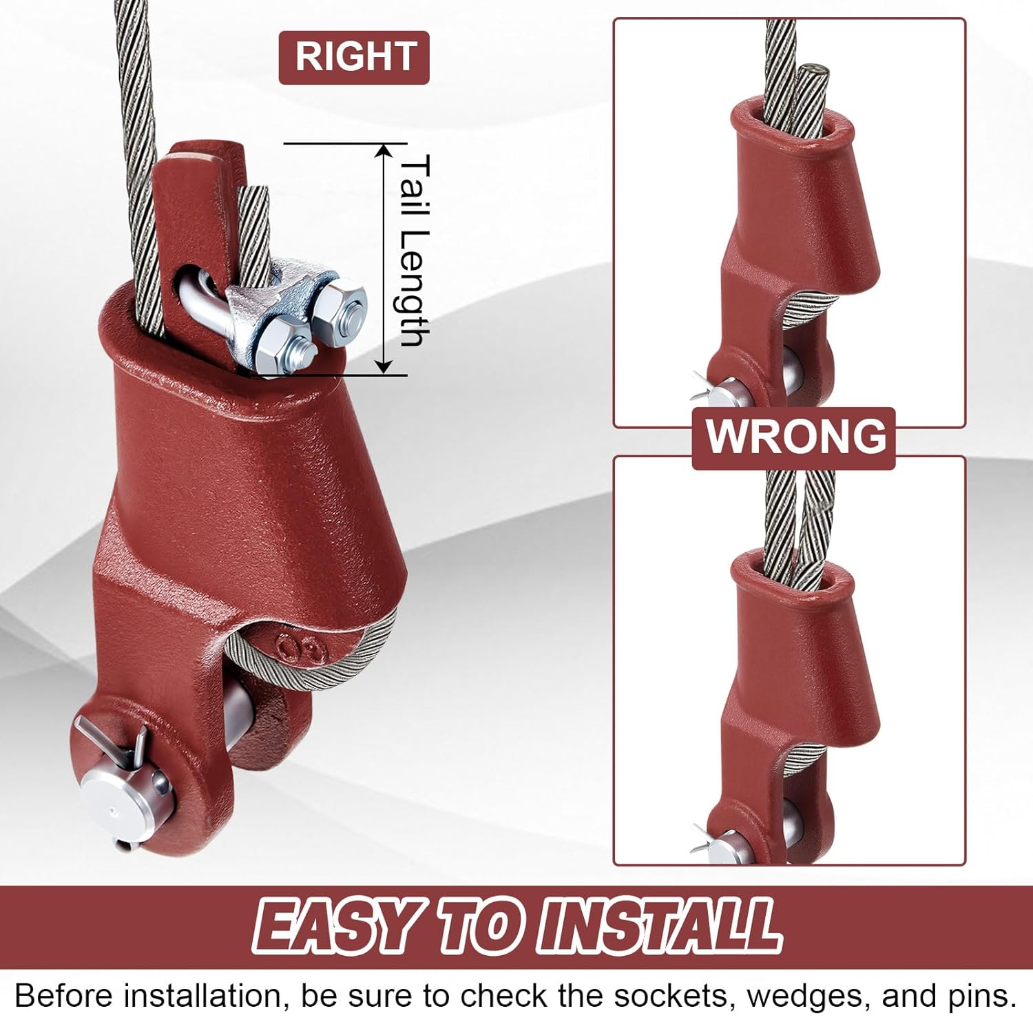 1 Set 3/8" Wedge Socket High Tensile Casting Steel Wire Rope Wedge Open Spelter Socket
